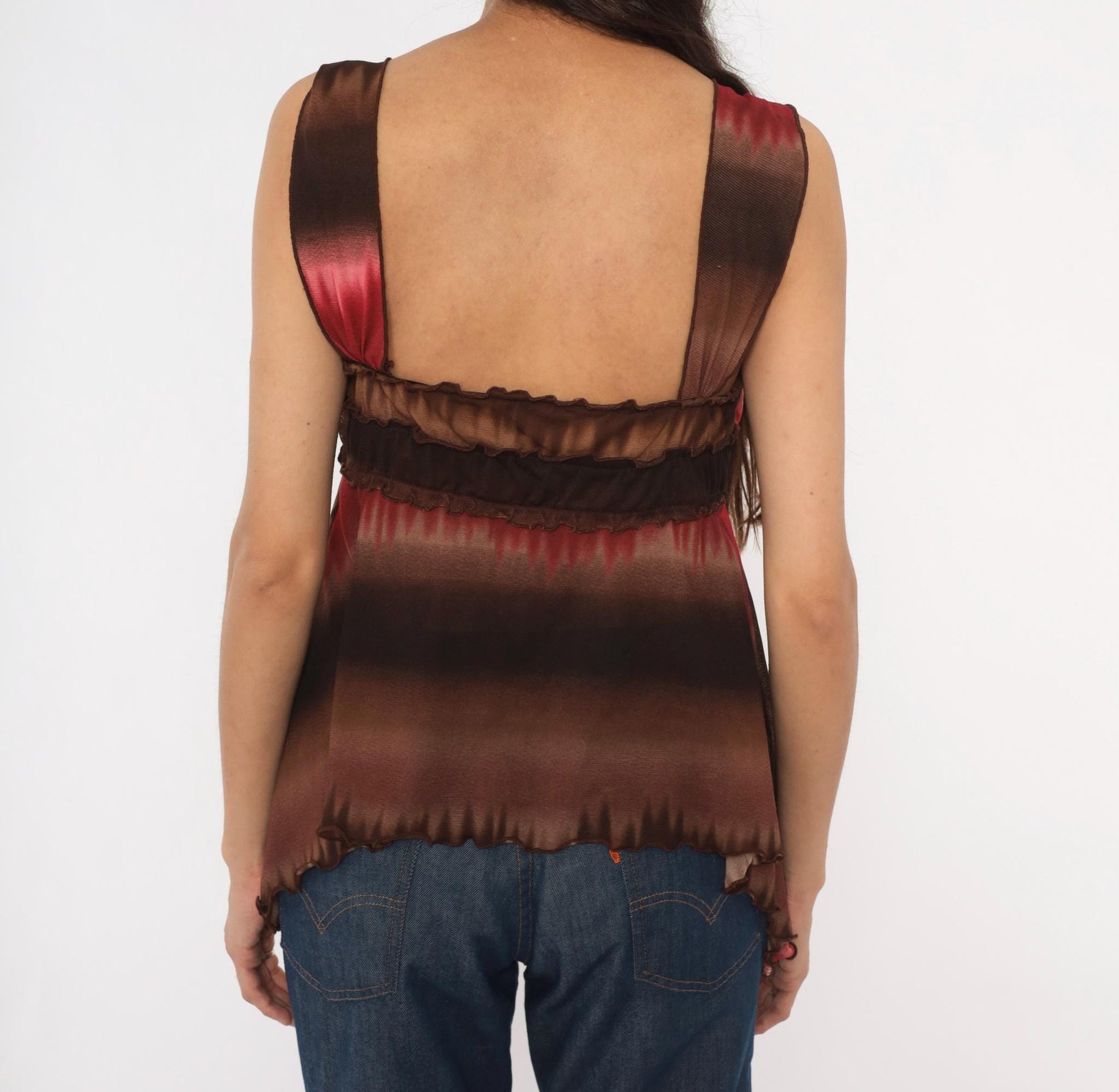 Y2K Ombre Cami Tank Brown Burgundy Gradient Wrap Bust V-Neck Medium Large