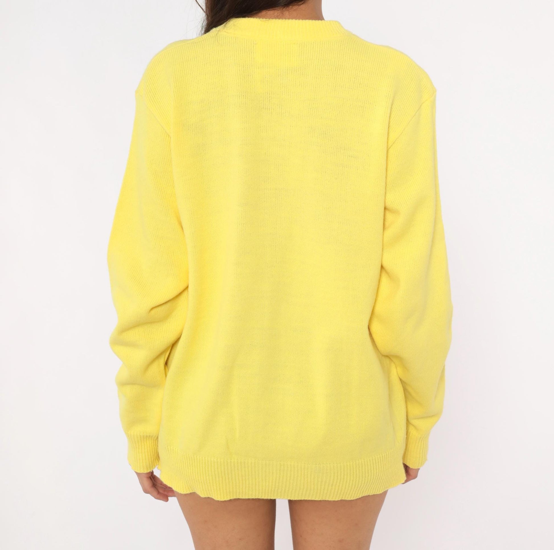 80s Yellow Cardigan School Apparel Button Front Knit Sweater Medium M