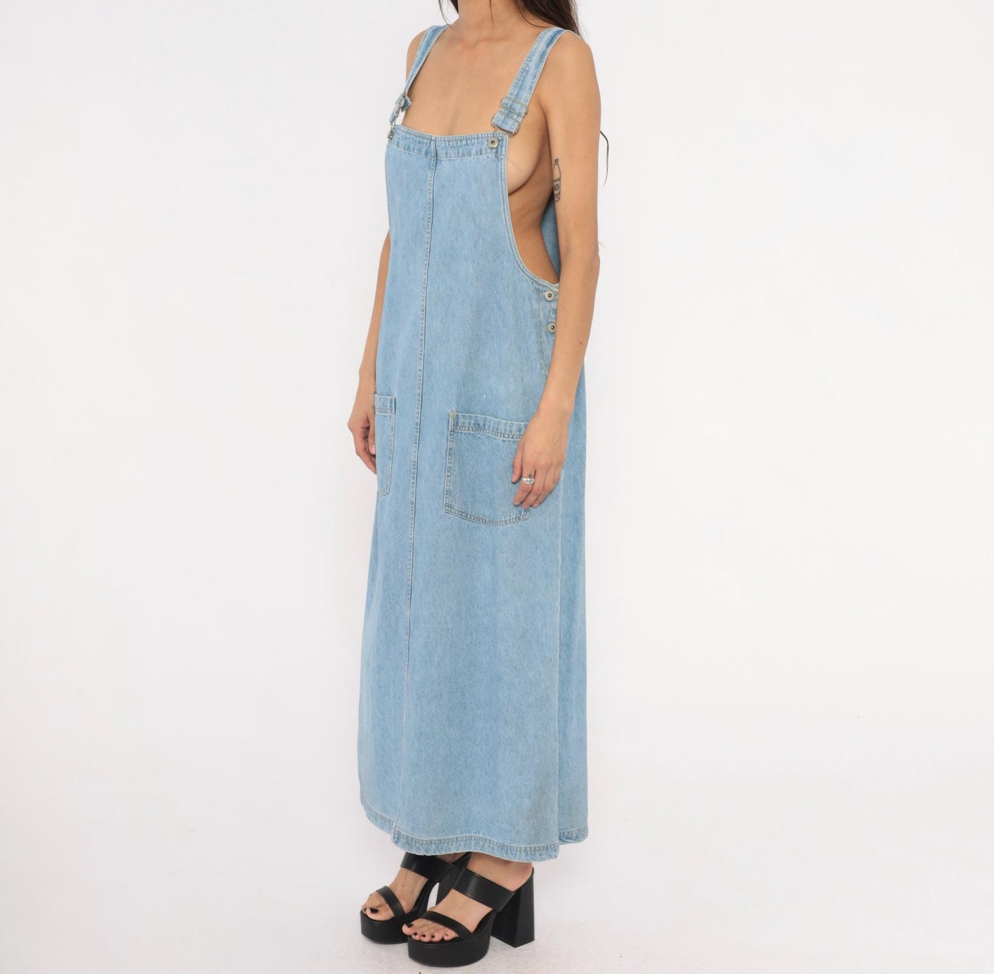 Y2K Faded Glory Light Blue Denim Overall Dress Maxi Length Medium M