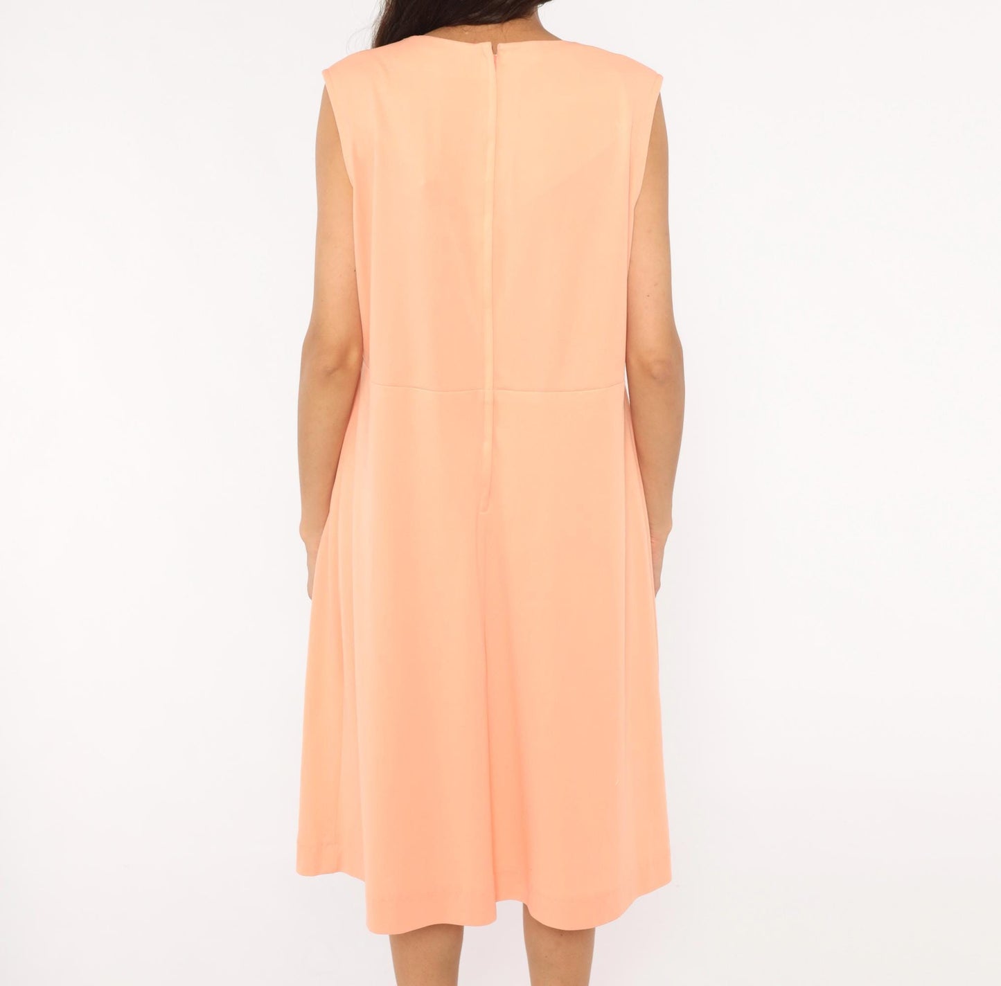 1970s Peach Beaded Empire Waist Dress Sequin V-Neck Knee-Length Extra Large XXL