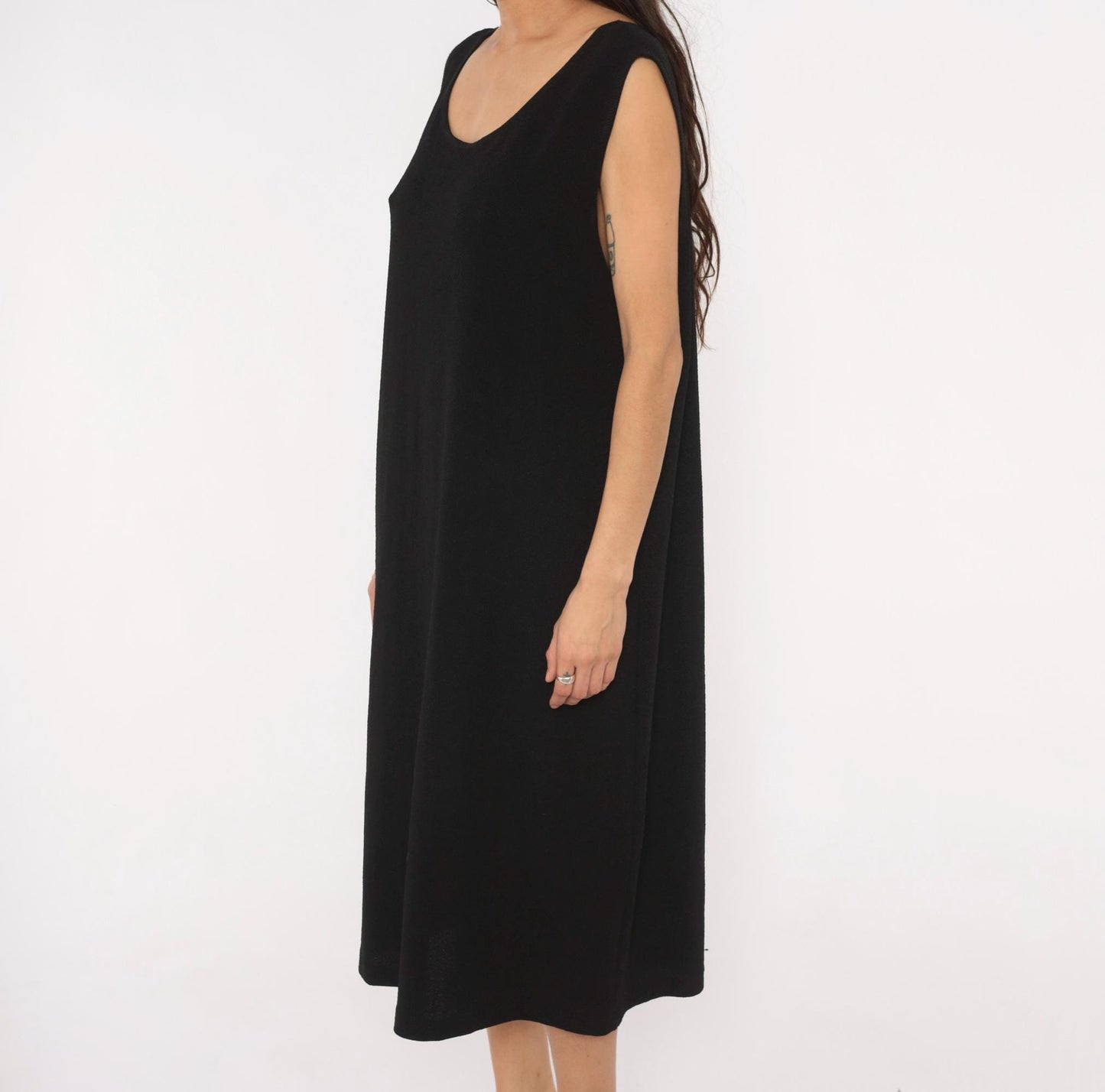 90s Dana Kay Black Sleeveless Midi Dress Scoop Neck Column Extra Large