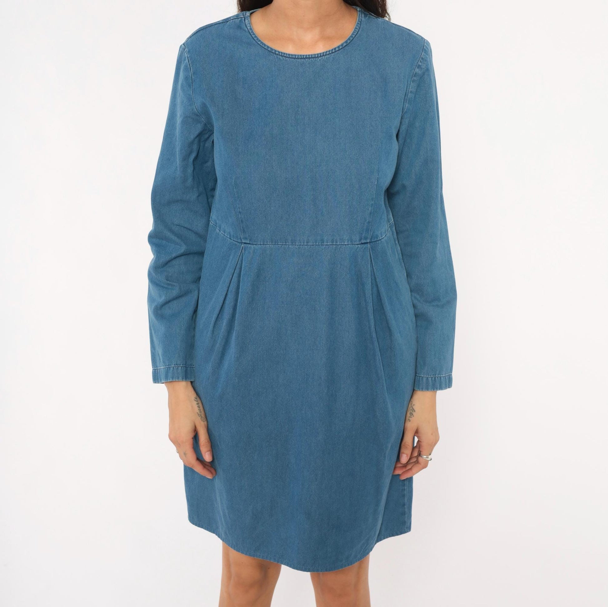 90s Talbots Denim Dress Knee Length Cotton Chambray Long Sleeve Medium M