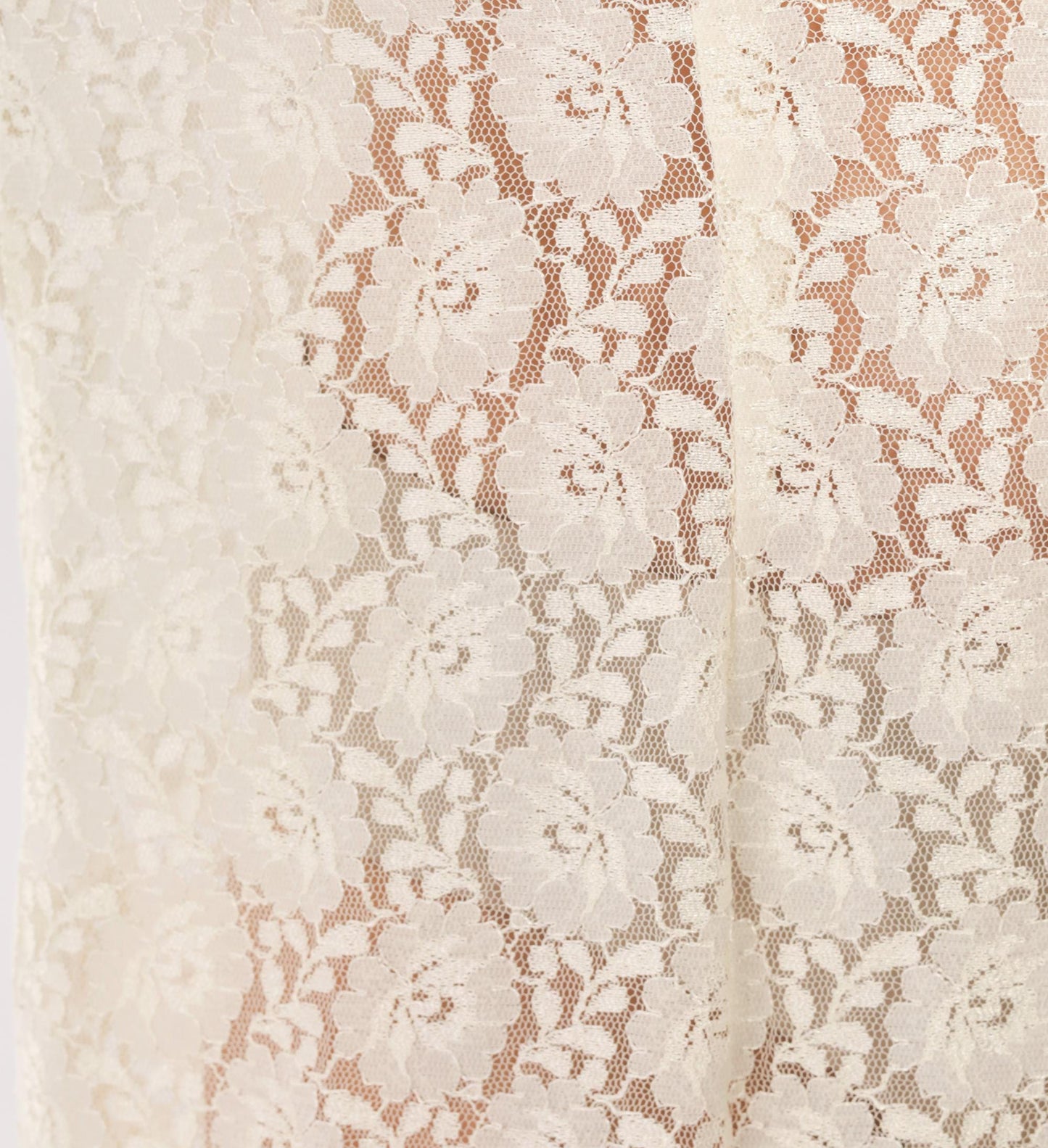 90s Deparis Cream Floral Lace Shirt Dress Knee Length Collared Large