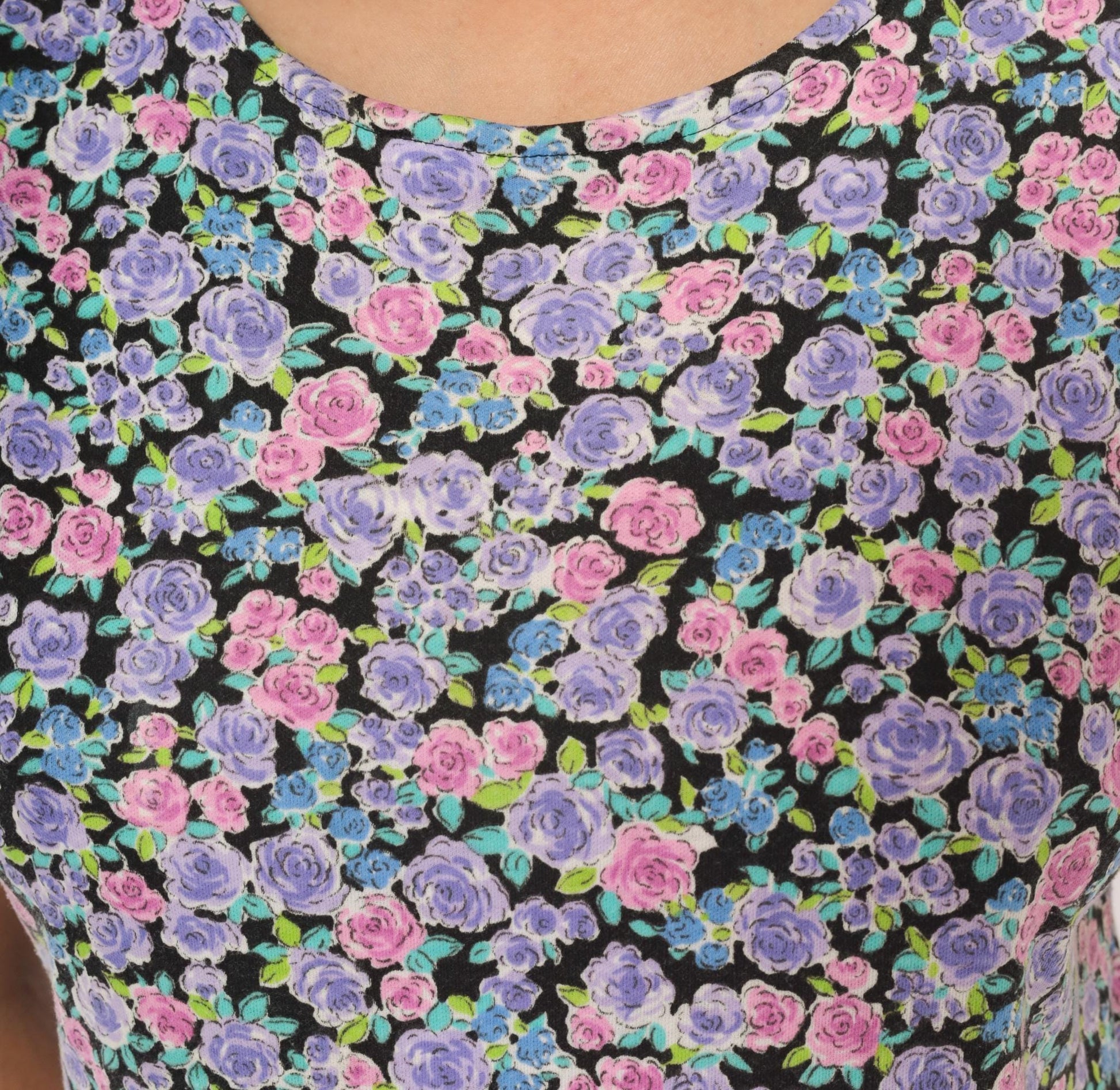 90s Sunshine Starshine Floral Midi Dress Purple Pink Rose Cap Sleeve Large