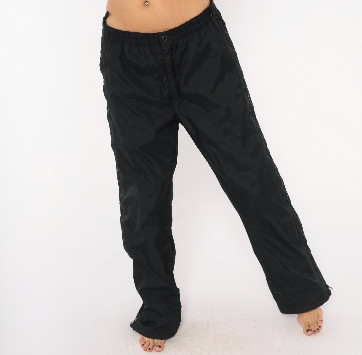 Obermeyer 2000s Black Ski Pants Full Side Zip Shell Nylon Large L