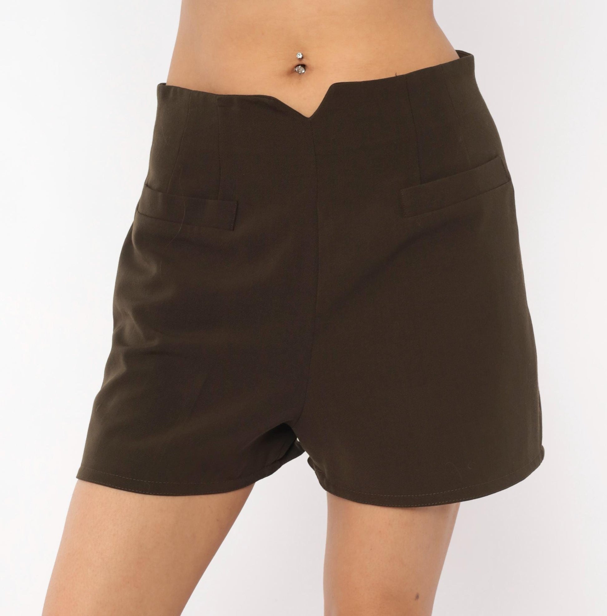 90s Virtue Olive Brown High-Rise Shorts Tailored V-Notch Medium M