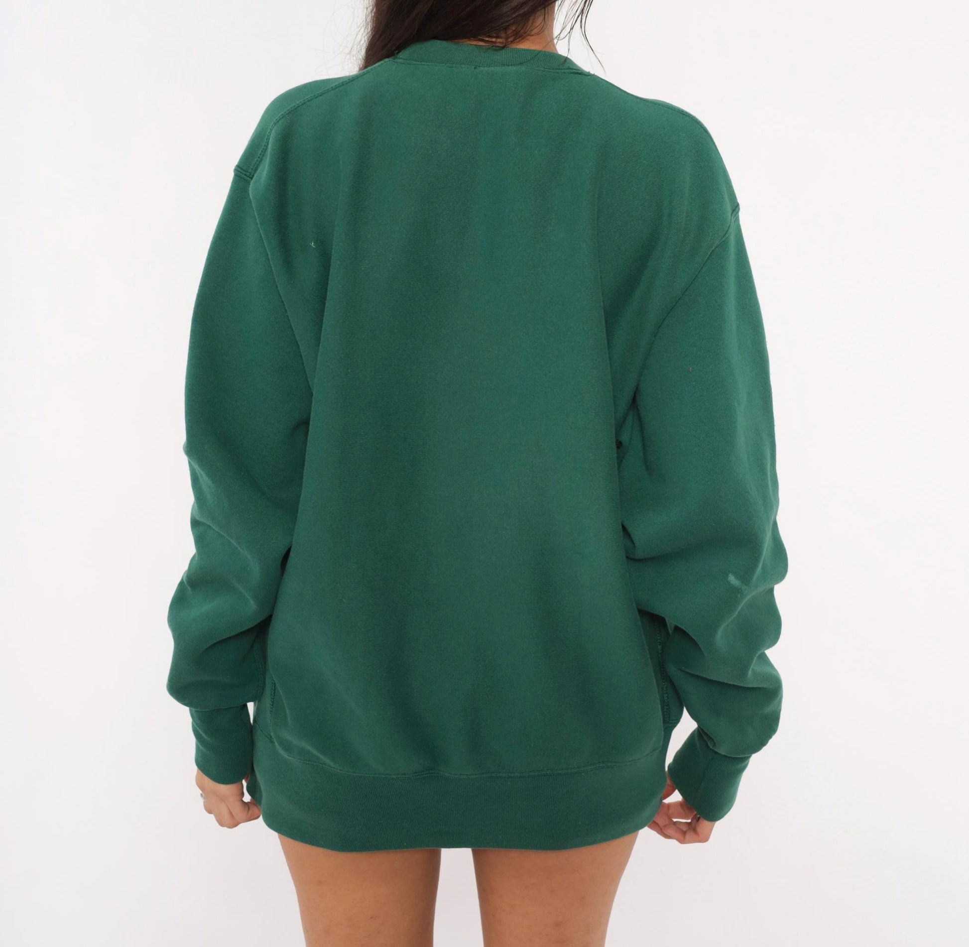 90s Boston Crewneck Sweatshirt Plaid Applique Forest Green Extra Large XL