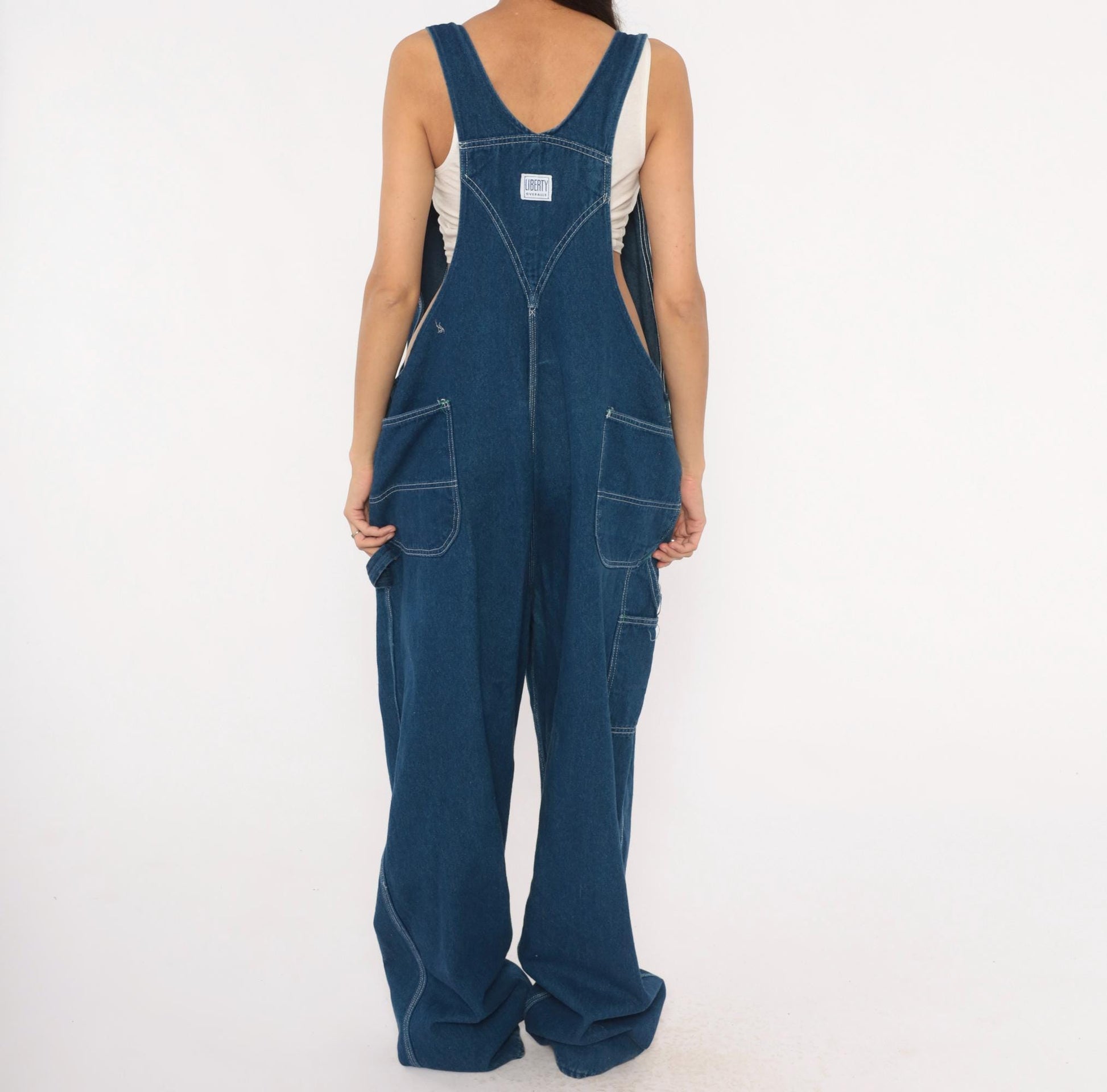 Y2K Liberty Denim Bib Overalls Green Pocket Carpenter Workwear Plus Size XXL