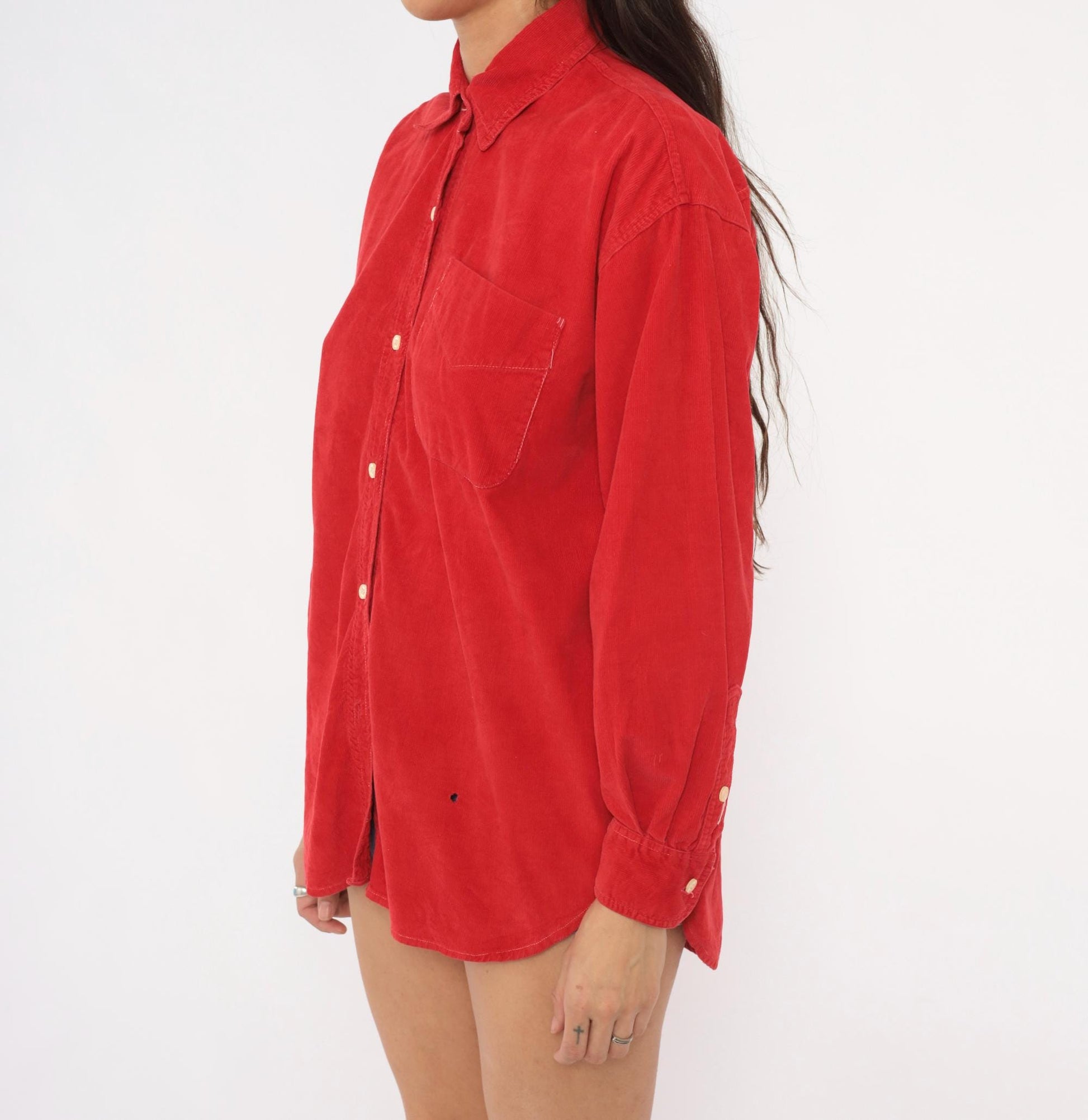90s 2 of Us Red Corduroy Button-Front Shirt Cotton Long Sleeve Medium M