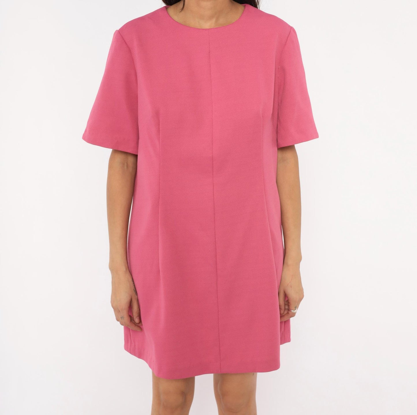 60s Pink Shift Dress A-Line Mini Scoop Neckline Short Sleeve Extra Large