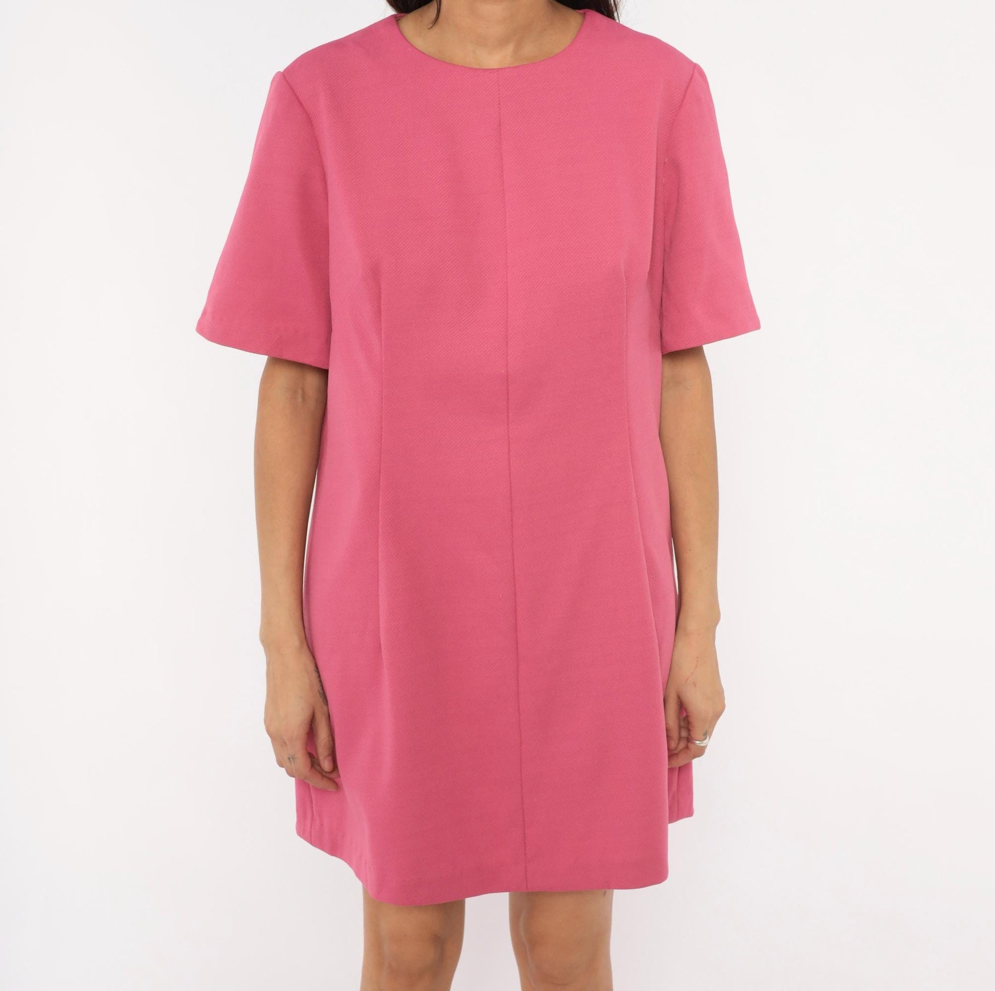 60s Pink Shift Dress A-Line Mini Scoop Neckline Short Sleeve Extra Large