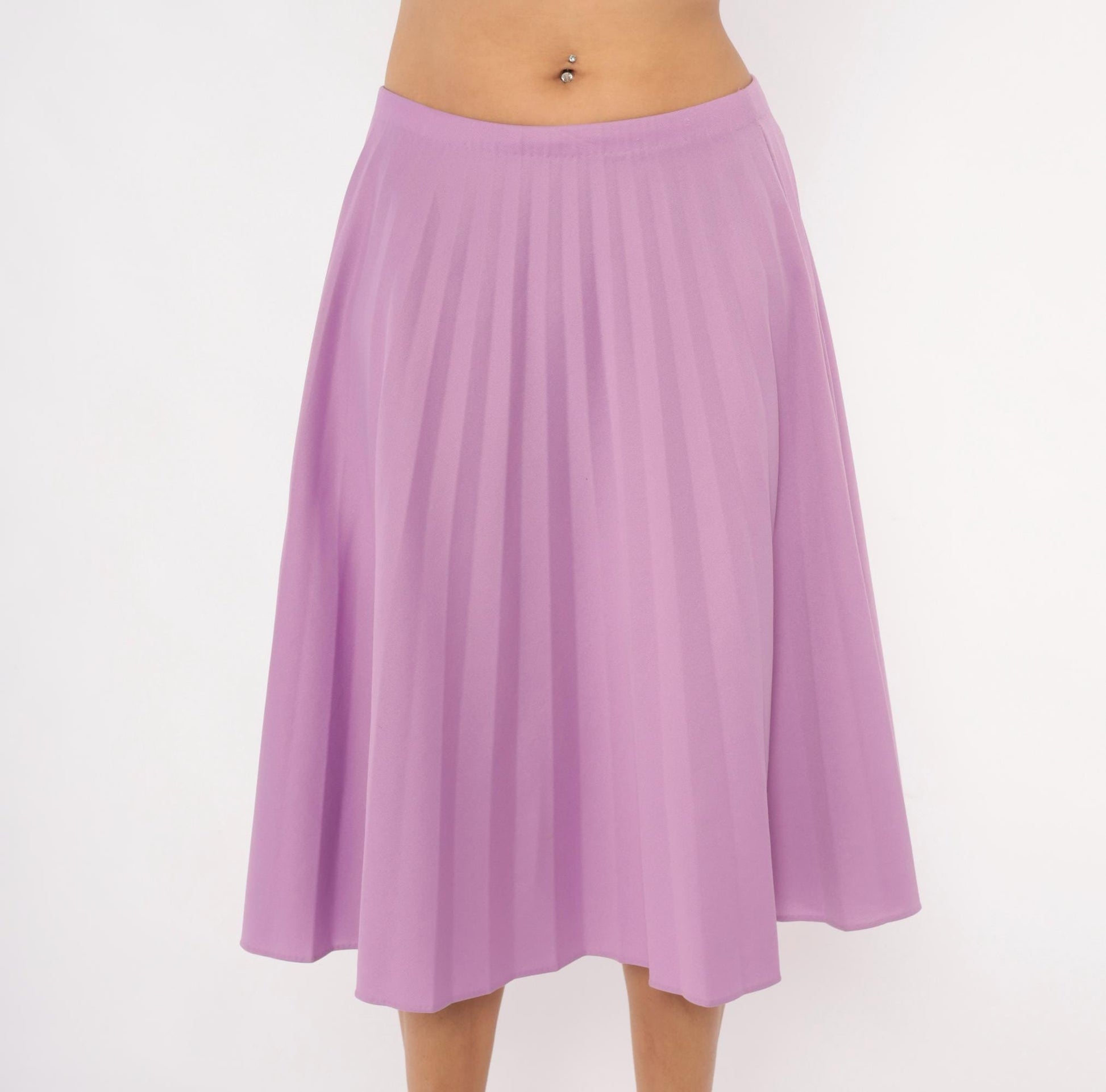 70s Lilac Pleated A-Line Skirt Purple Swing Elastic Waist Medium Large