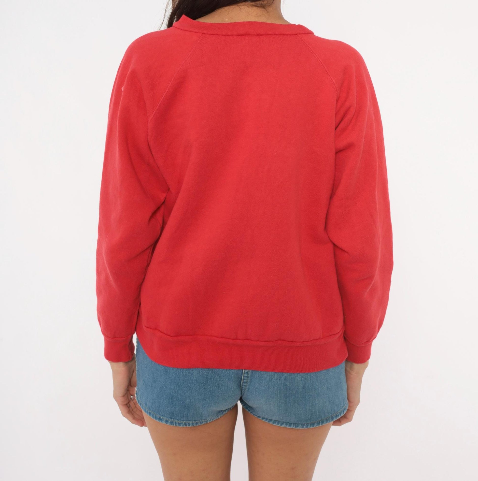 80s Firenze Red Crewneck Sweatshirt Raglan Sleeve Cotton Pullover Medium M