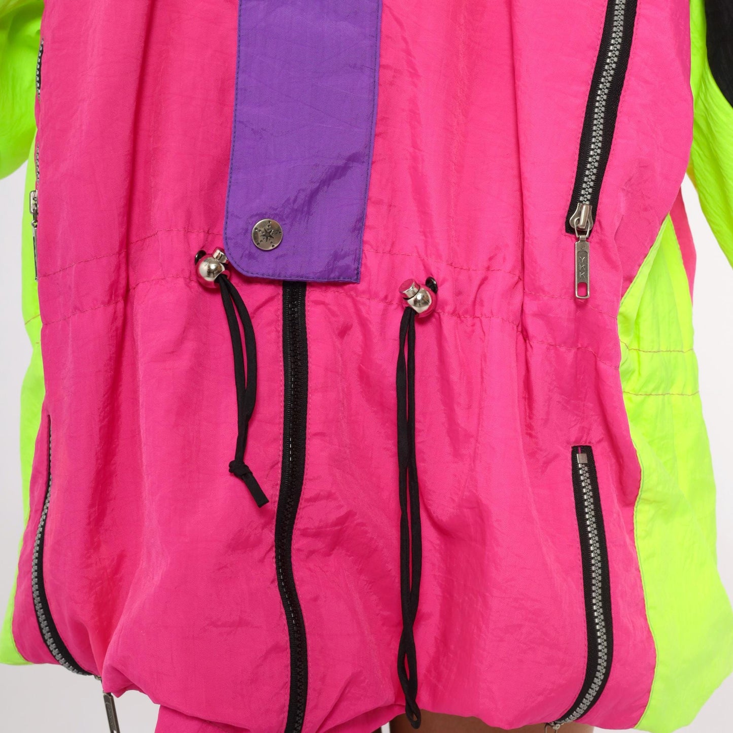 90s Roffe Demetre Neon Pink Ski Anorak Color Block Hooded Jacket Extra Large XL