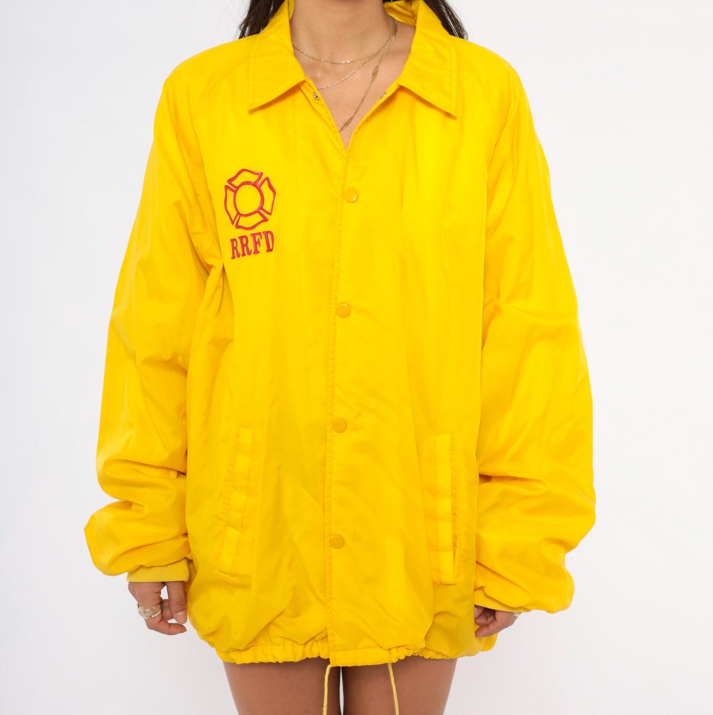 80s Rio Rico Fire Department Coach Jacket Yellow Nylon Windbreaker Extra Large XL