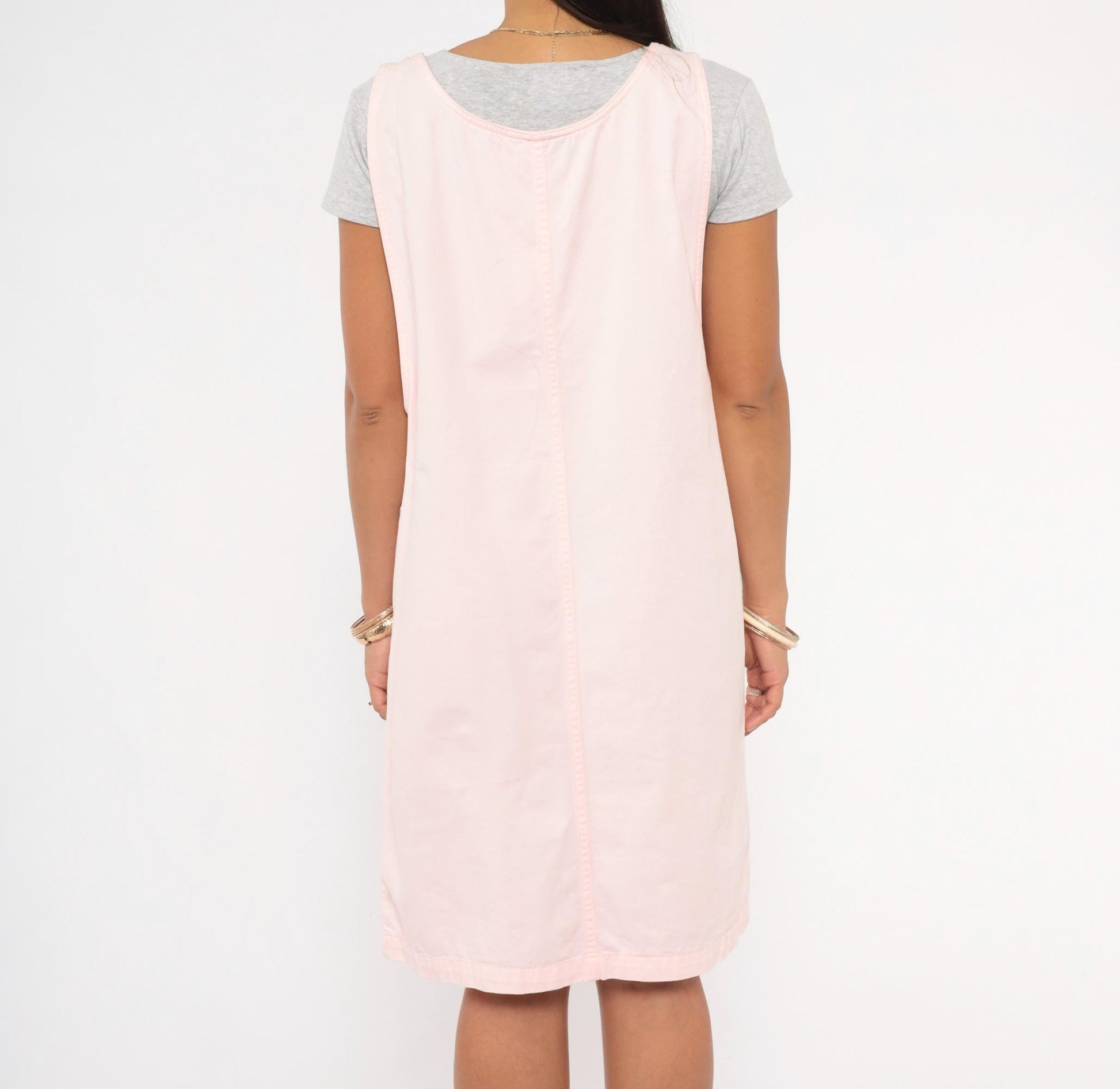 90s Denim and Co Blush Pink Cotton Pinafore Dress Knee Length Medium M