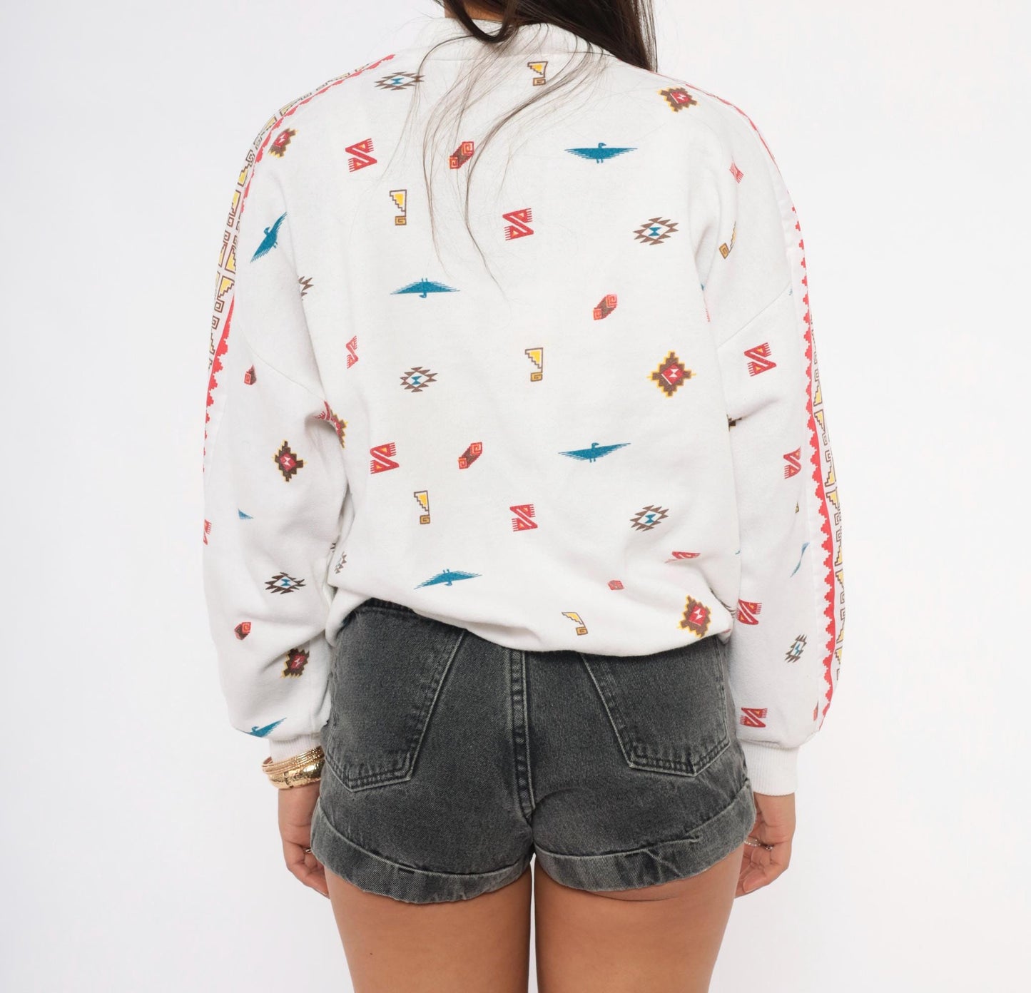 90s Steppingstones Southwestern Quarter-Zip Pullover White Thunderbird Large L