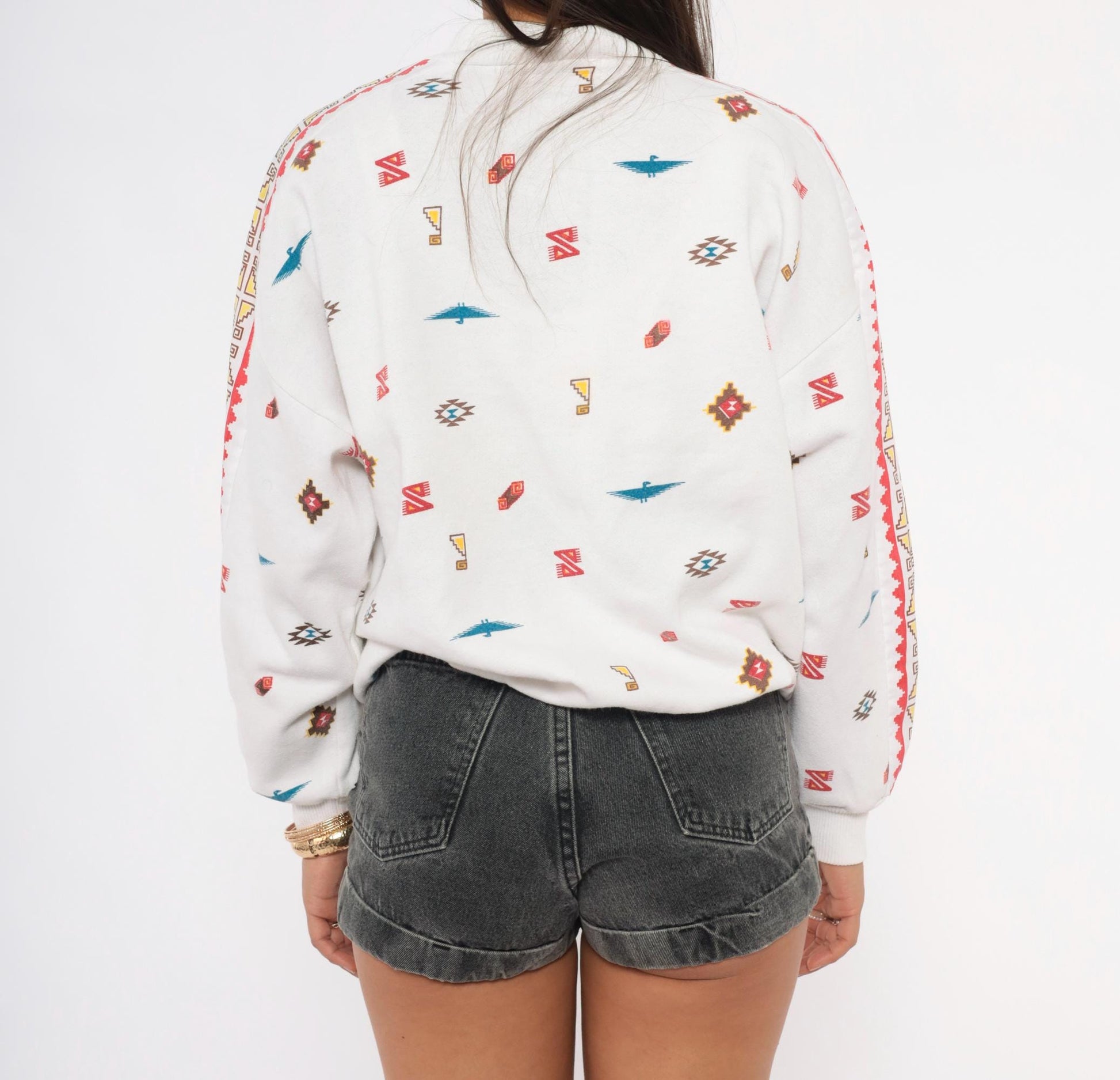 90s Steppingstones Southwestern Quarter-Zip Pullover White Thunderbird Large L