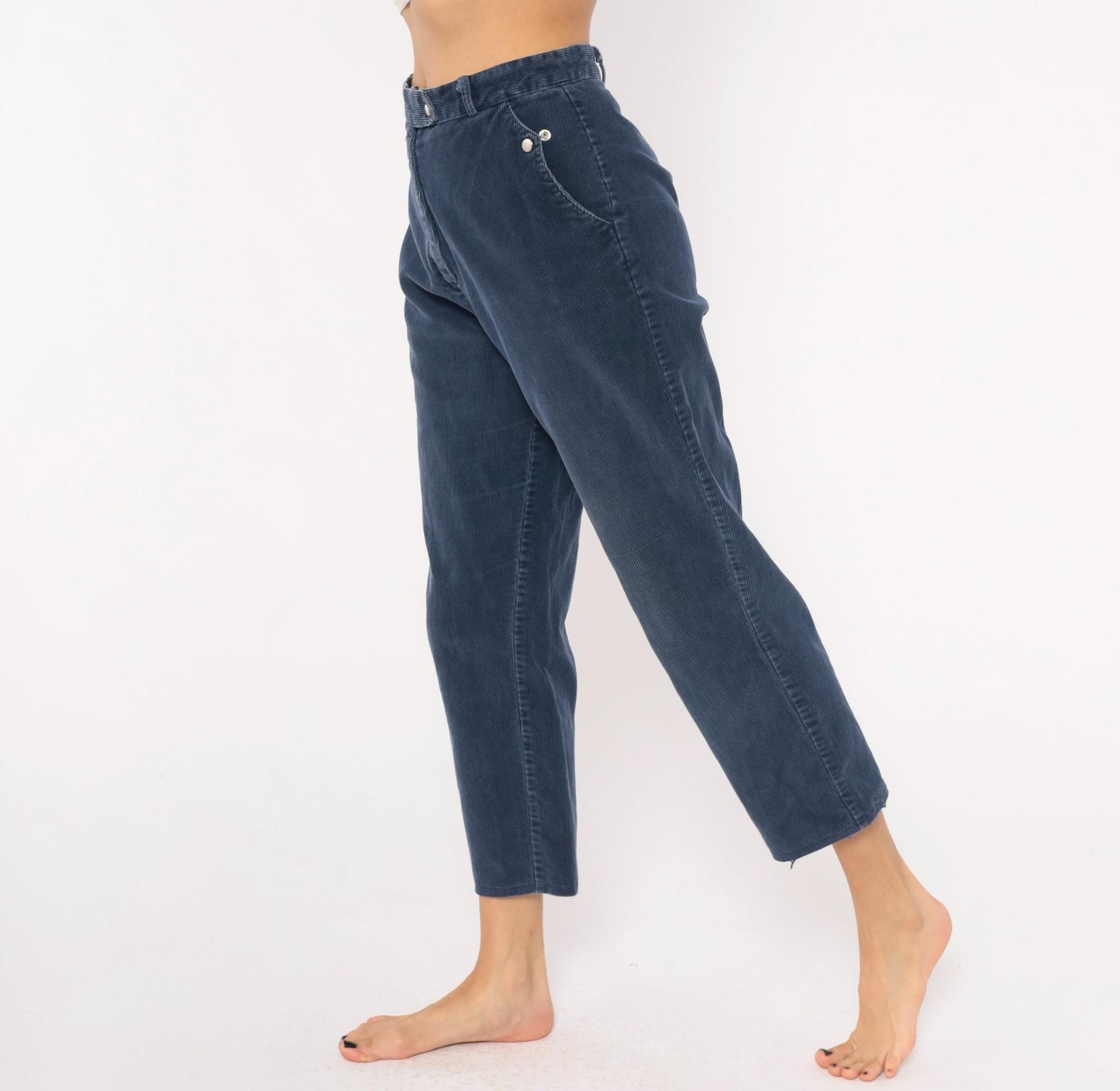 80s Tomboy Navy Corduroy Trousers High Waist Cropped Straight Leg Small