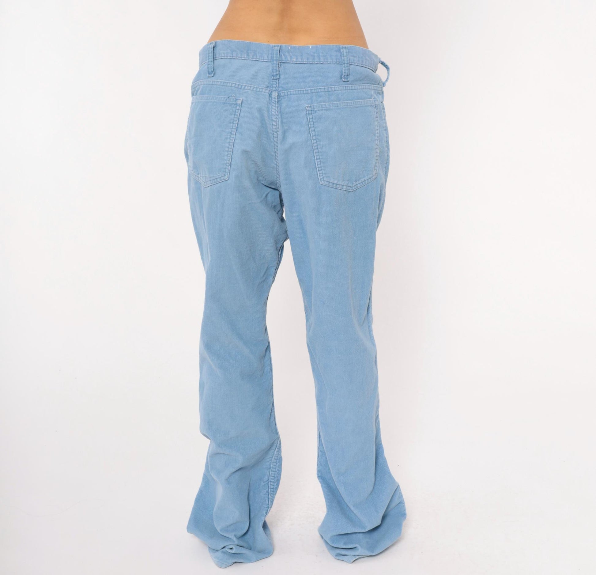 80s Sky Blue Corduroy Flare Pants Bell Bottom Powder Blue Trousers 34x34