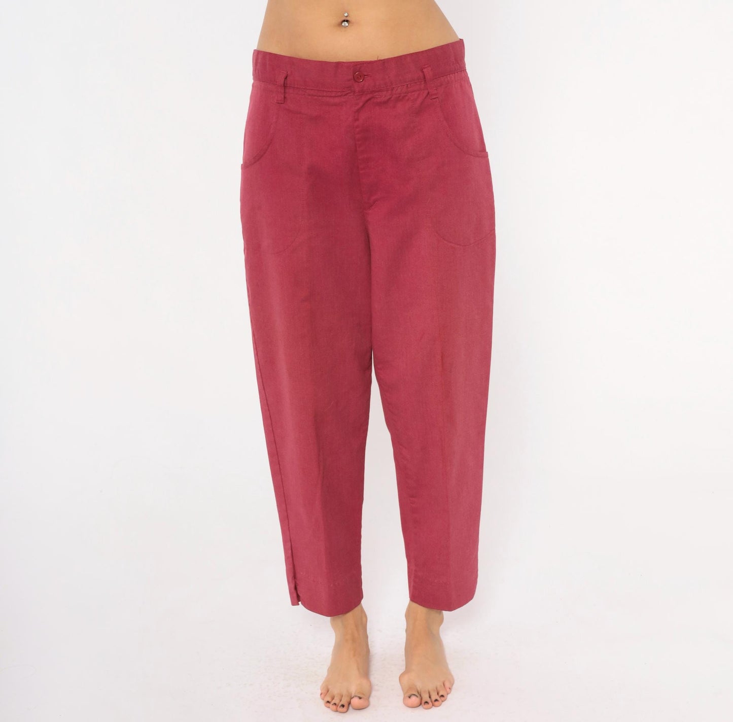 80s Double Take Burgundy Tapered Trousers Cropped Ankle Cotton Blend Women's 33