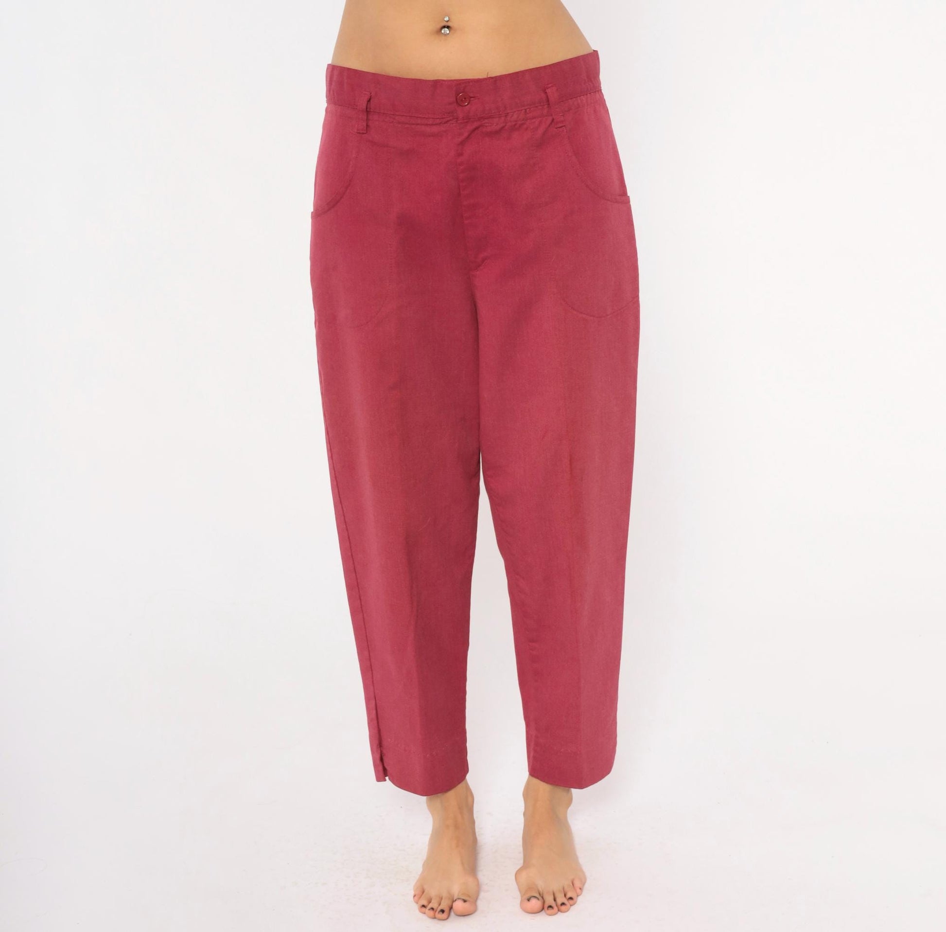 80s Double Take Burgundy Tapered Trousers Cropped Ankle Cotton Blend Women's 33