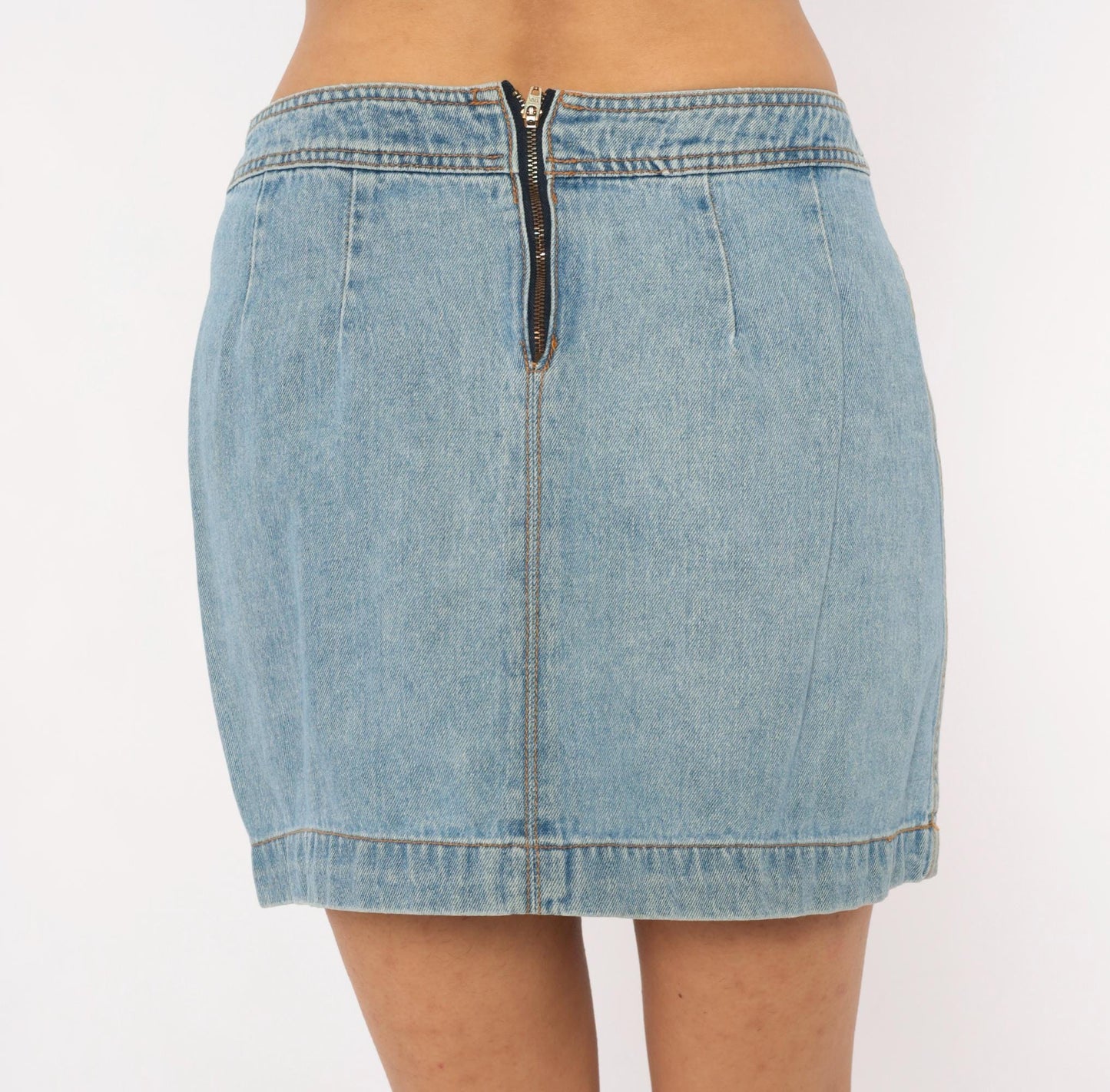 90s Exp Light Wash Denim Mini Skirt A-Line Low Rise Medium M