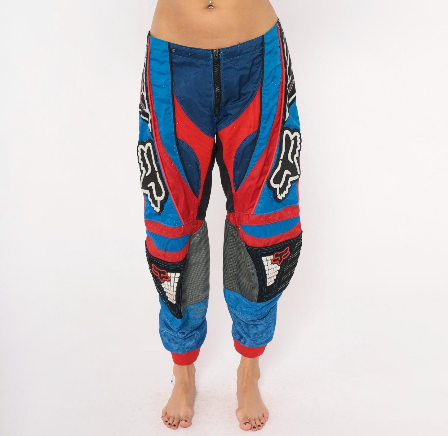 90s Fox Racing Motocross Pants Blue Red Black Colour-Block MX Trousers Large