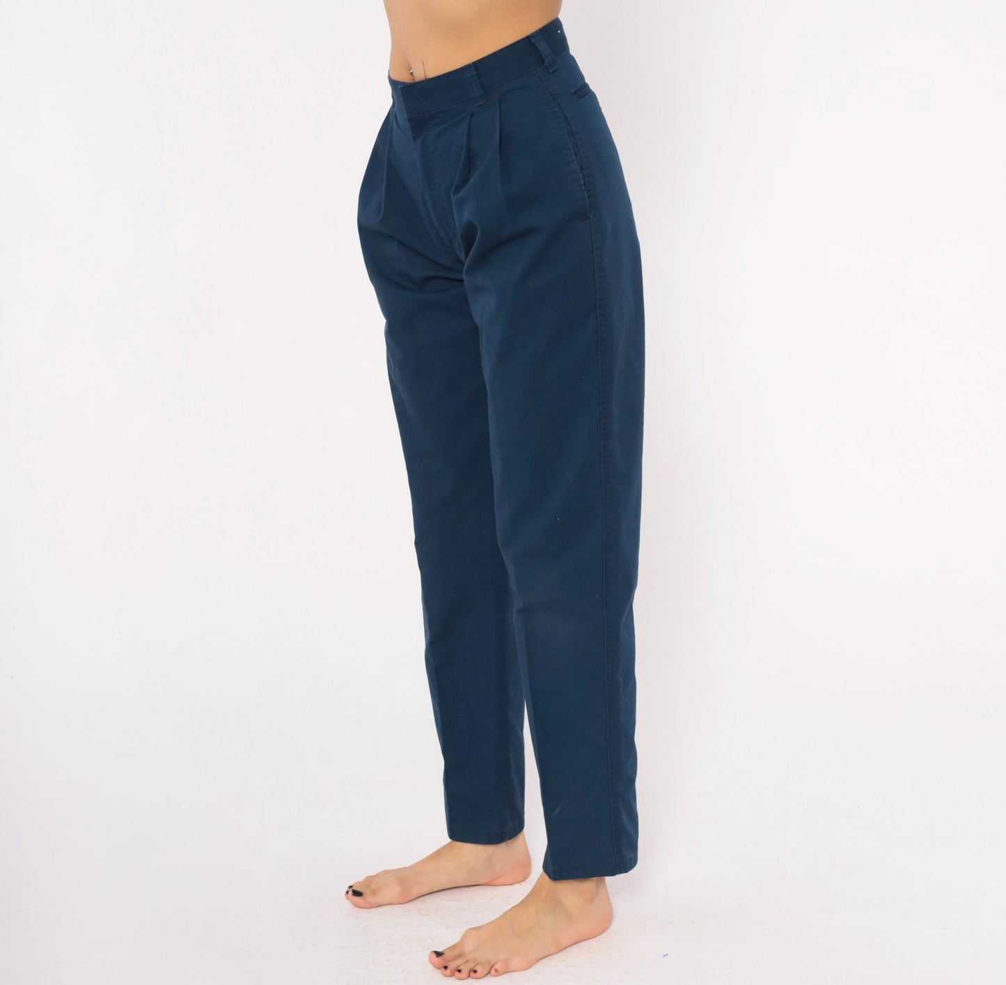 80s Mark Twain Navy Pleated Trousers High Waist Tapered Ankle Length Small