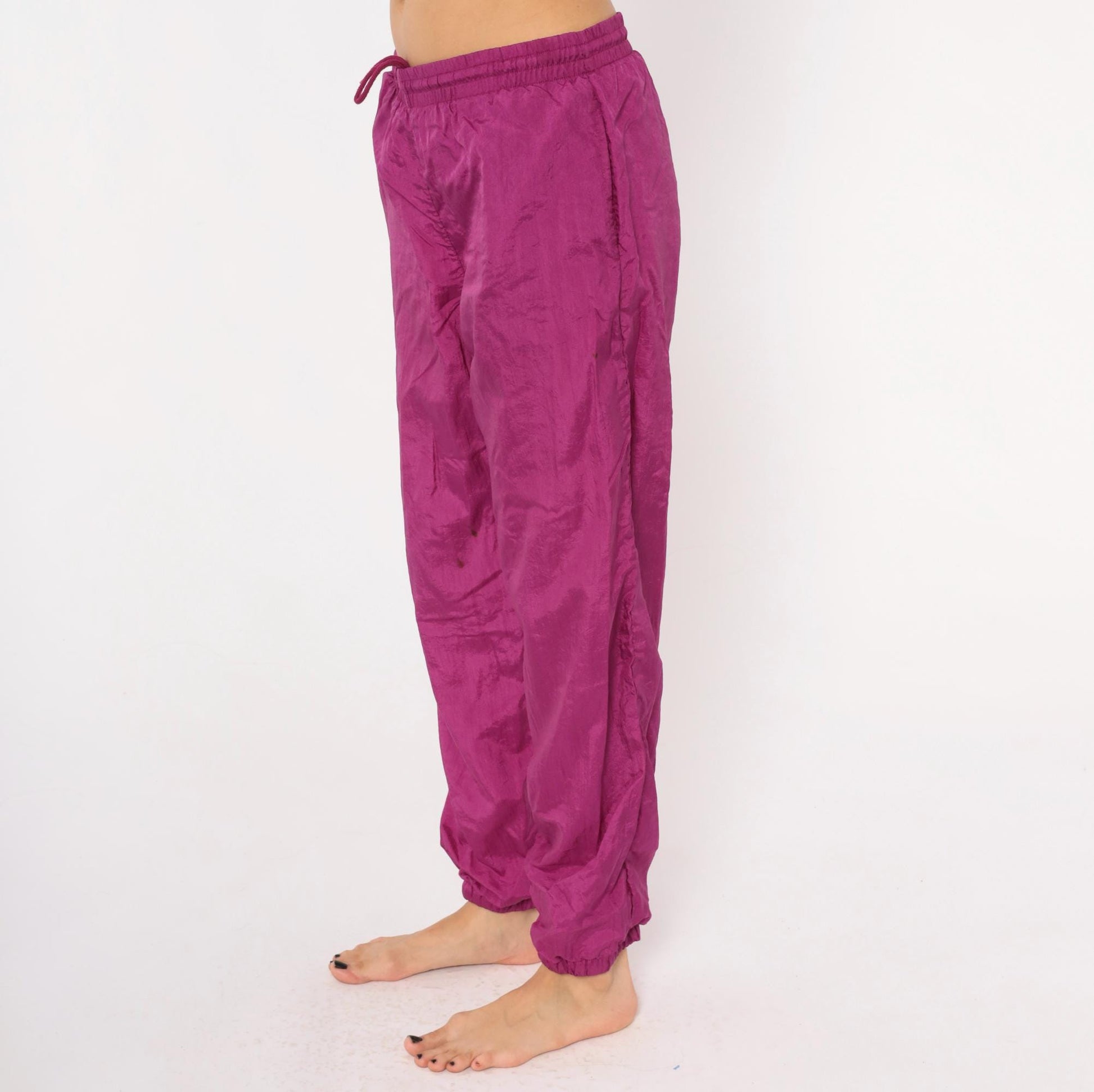 90s Magenta Windbreaker Track Pants Tapered Joggers Purple Small S