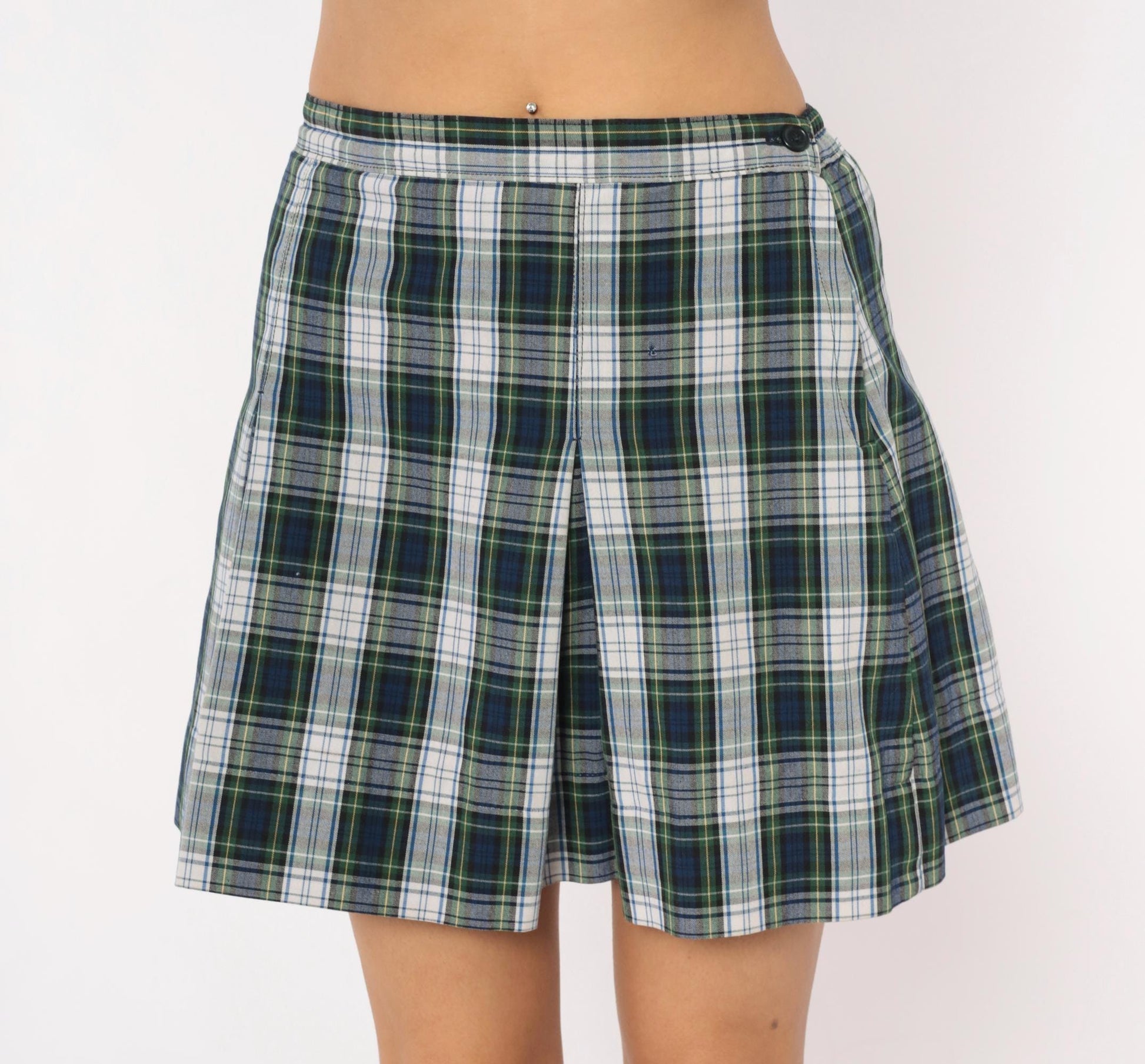 80s Donalds Navy Green Plaid Pleated Skort Tartan Mini Small S