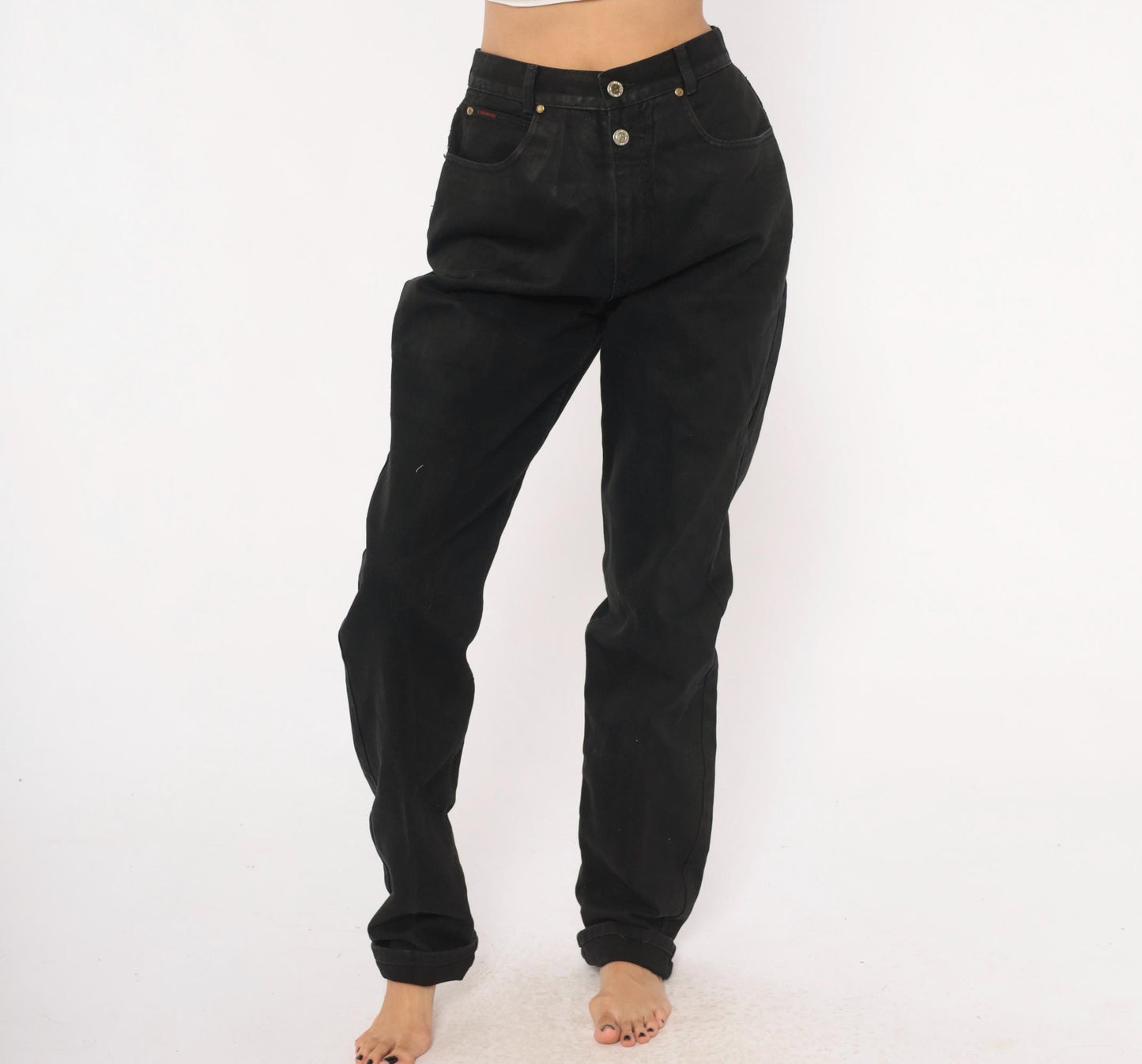 90s Lawman Western Black Denim High Waist Straight Leg Mom Jean Small