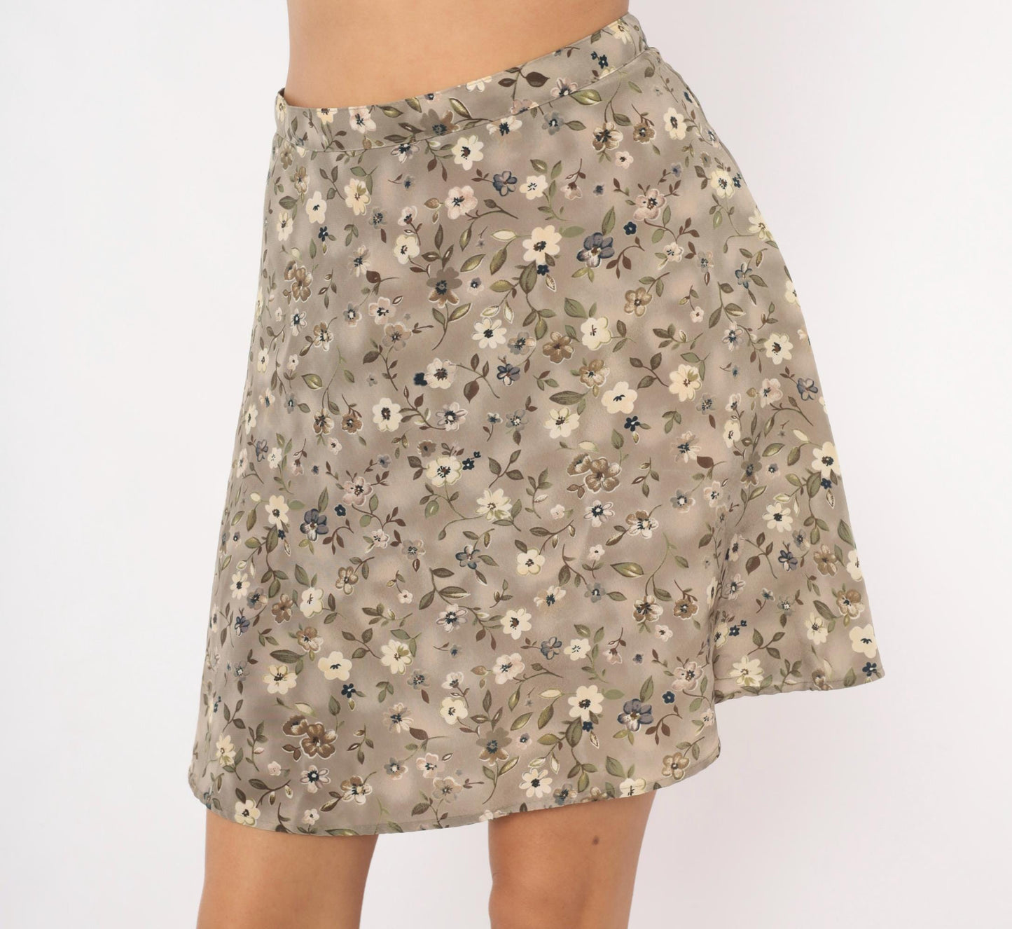 90s We Too Floral Mini Skirt Taupe Ditsy Print A-Line Small S