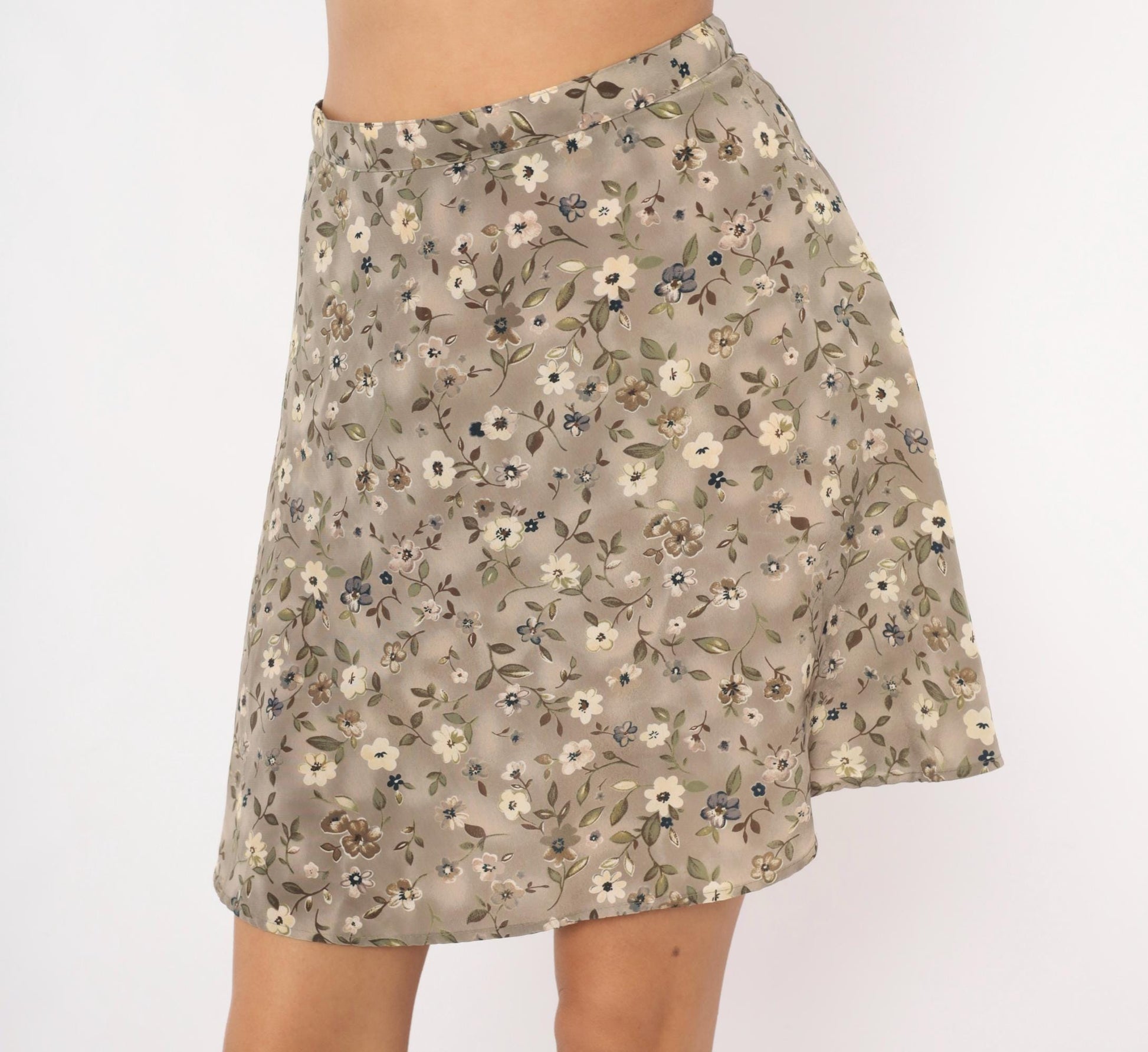 90s We Too Floral Mini Skirt Taupe Ditsy Print A-Line Small S