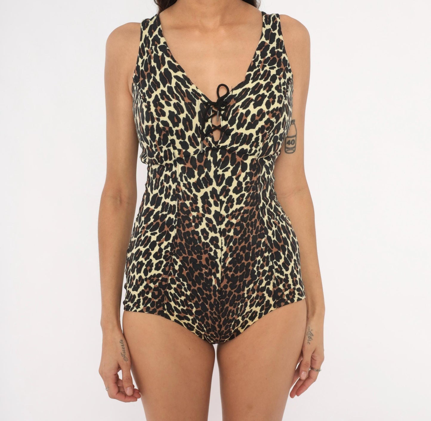 70s Cole of California Leopard Print One-Piece Swimsuit Cream Black Medium M