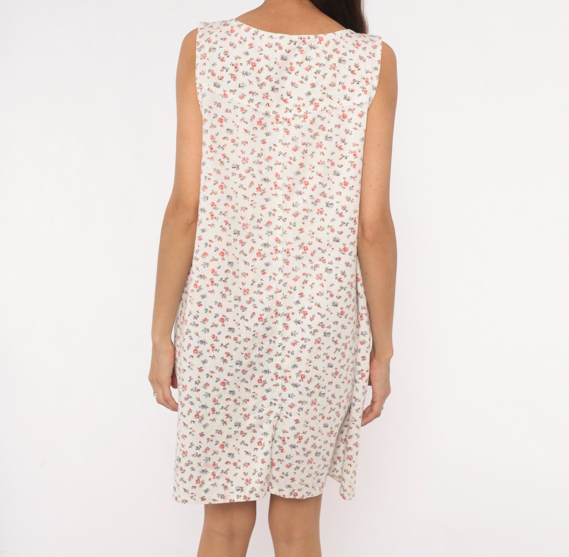 90s Take Nine Maternity Floral Jumper Dress White Cotton Knee-Length Large L