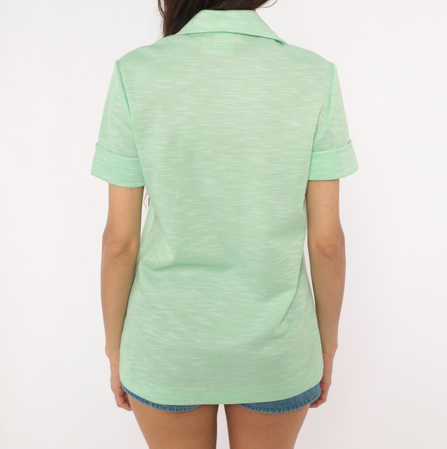 70s West Coast Fashions Mint Green Western Yoke Shirt Cuffed Sleeve Large L