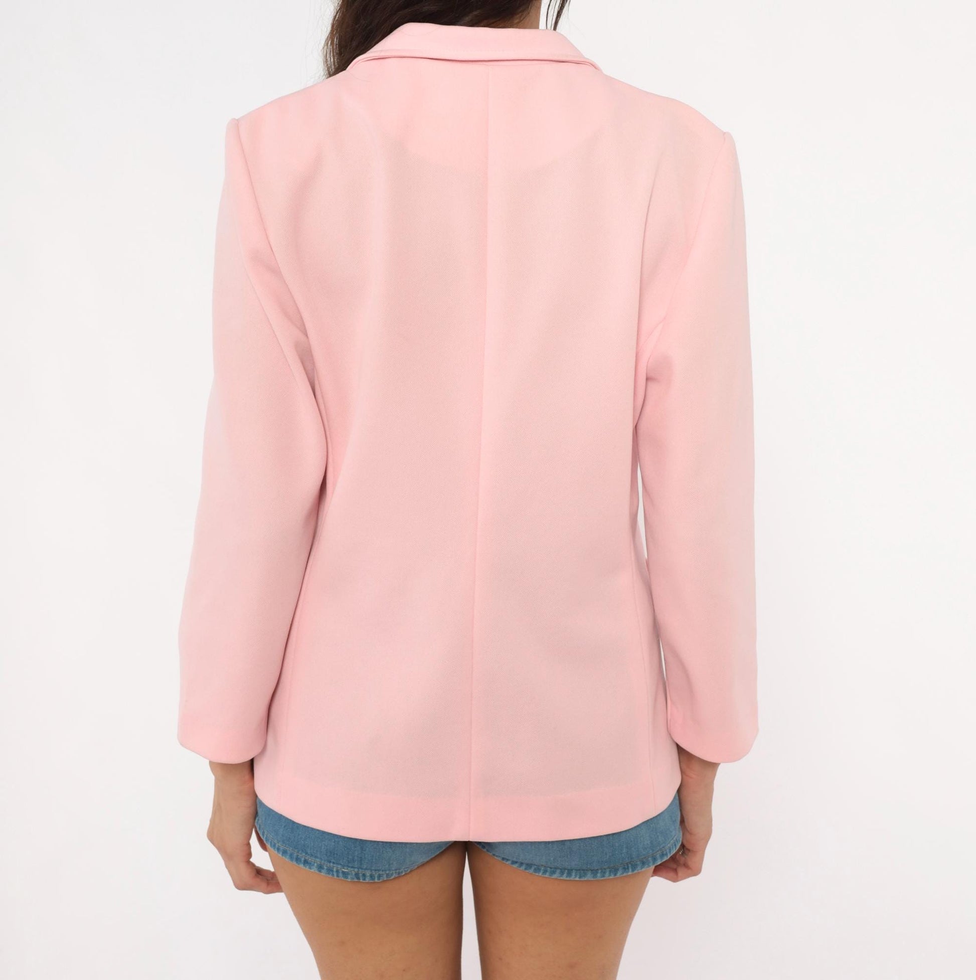 70s Devon Pink Blazer Notched Lapel Open Front Three Quarter Sleeve Medium M