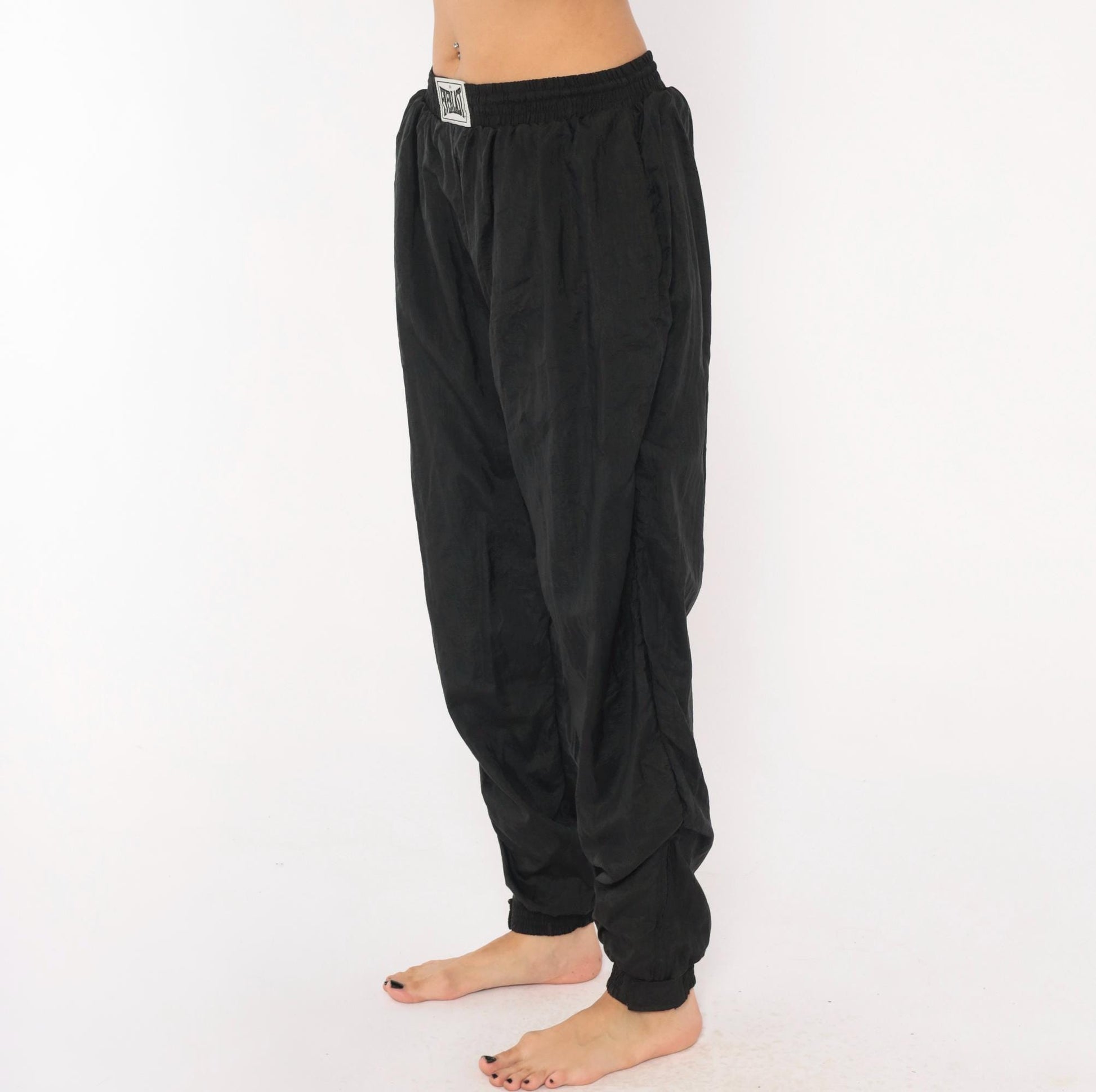 90s Everlast Black Nylon Track Pants Tapered Ankle Zip Medium M