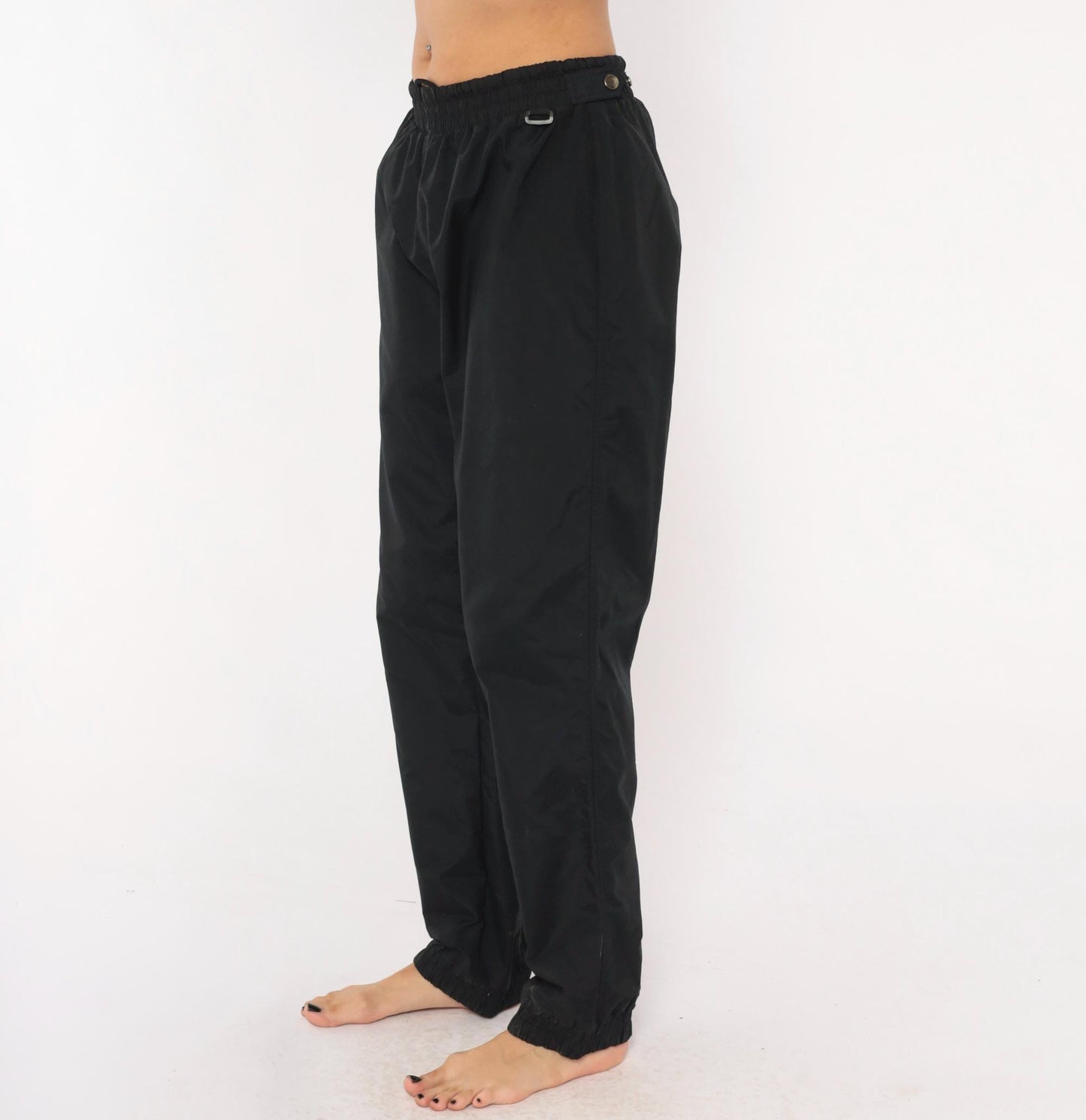 90s Sportina Black Nylon Track Pants Tapered Joggers Medium M