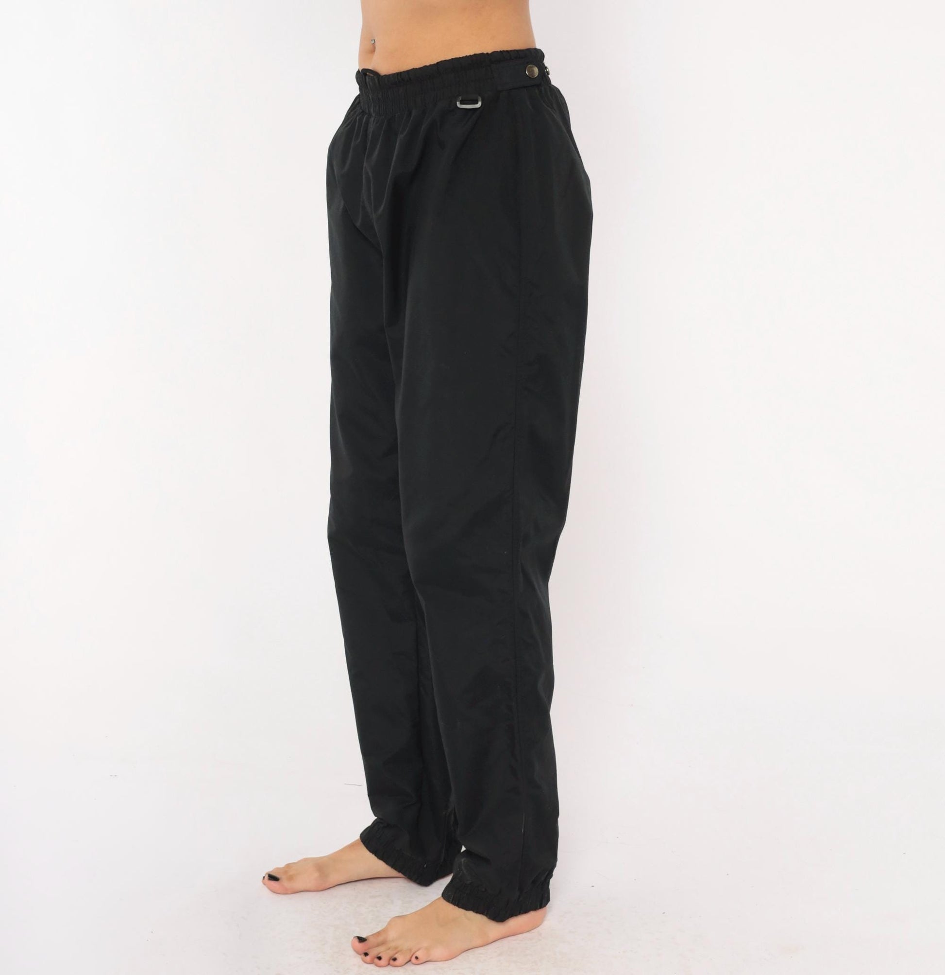 90s Sportina Black Nylon Track Pants Tapered Joggers Medium M