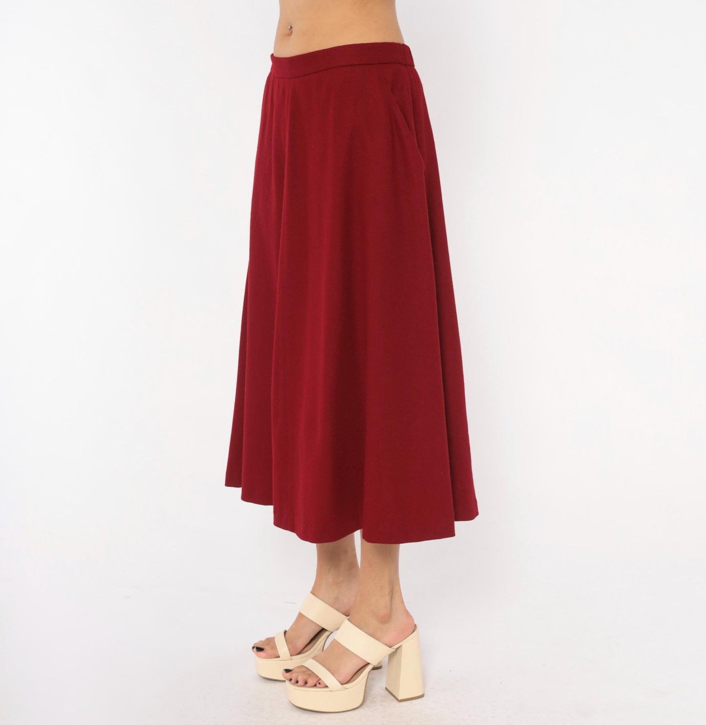 80s Koret Burgundy Wool Midi Skirt A-Line High Waist Large L