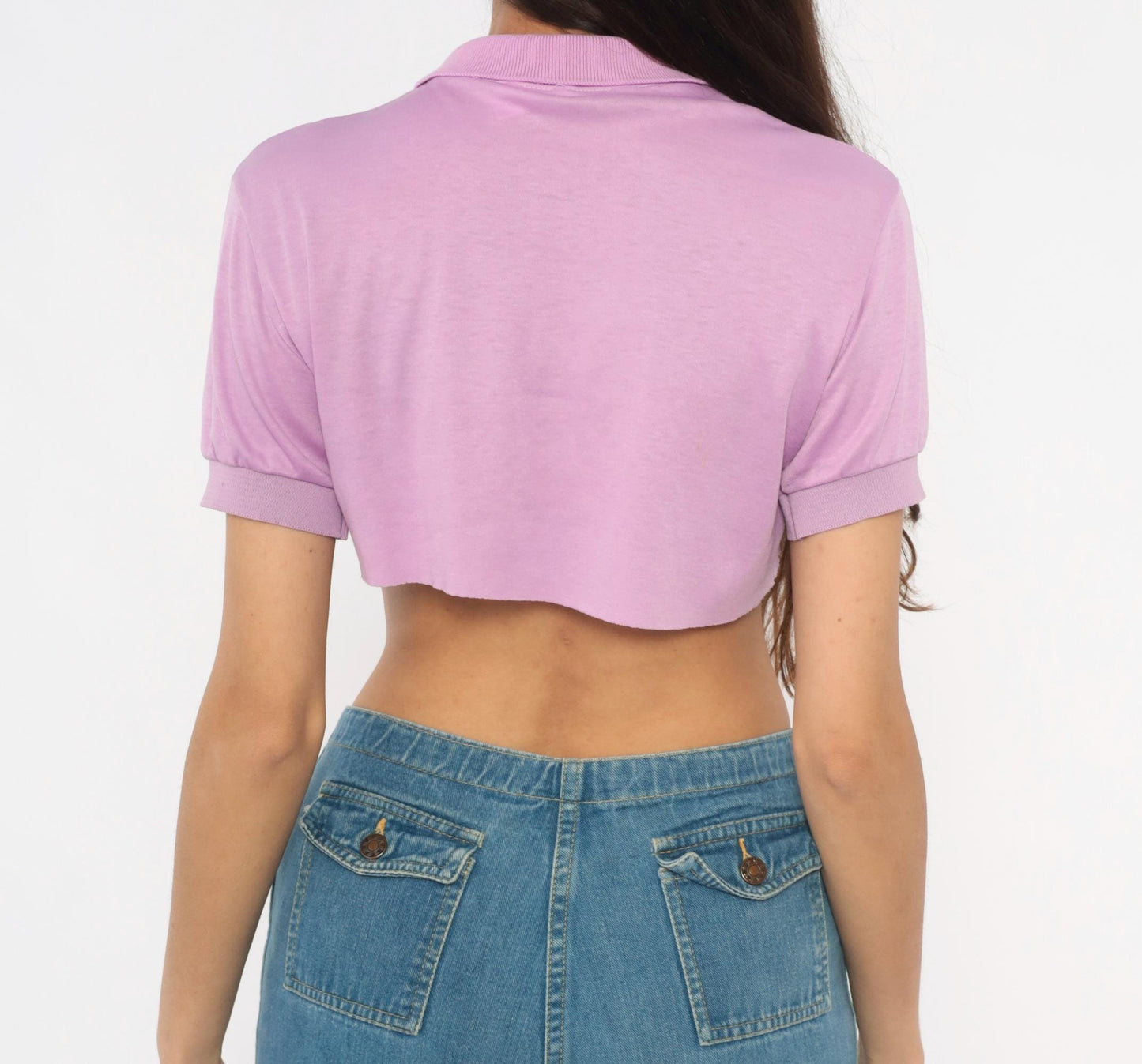 90s Lilac Cropped Polo Shirt Embroidered Horse Logo Cotton Small