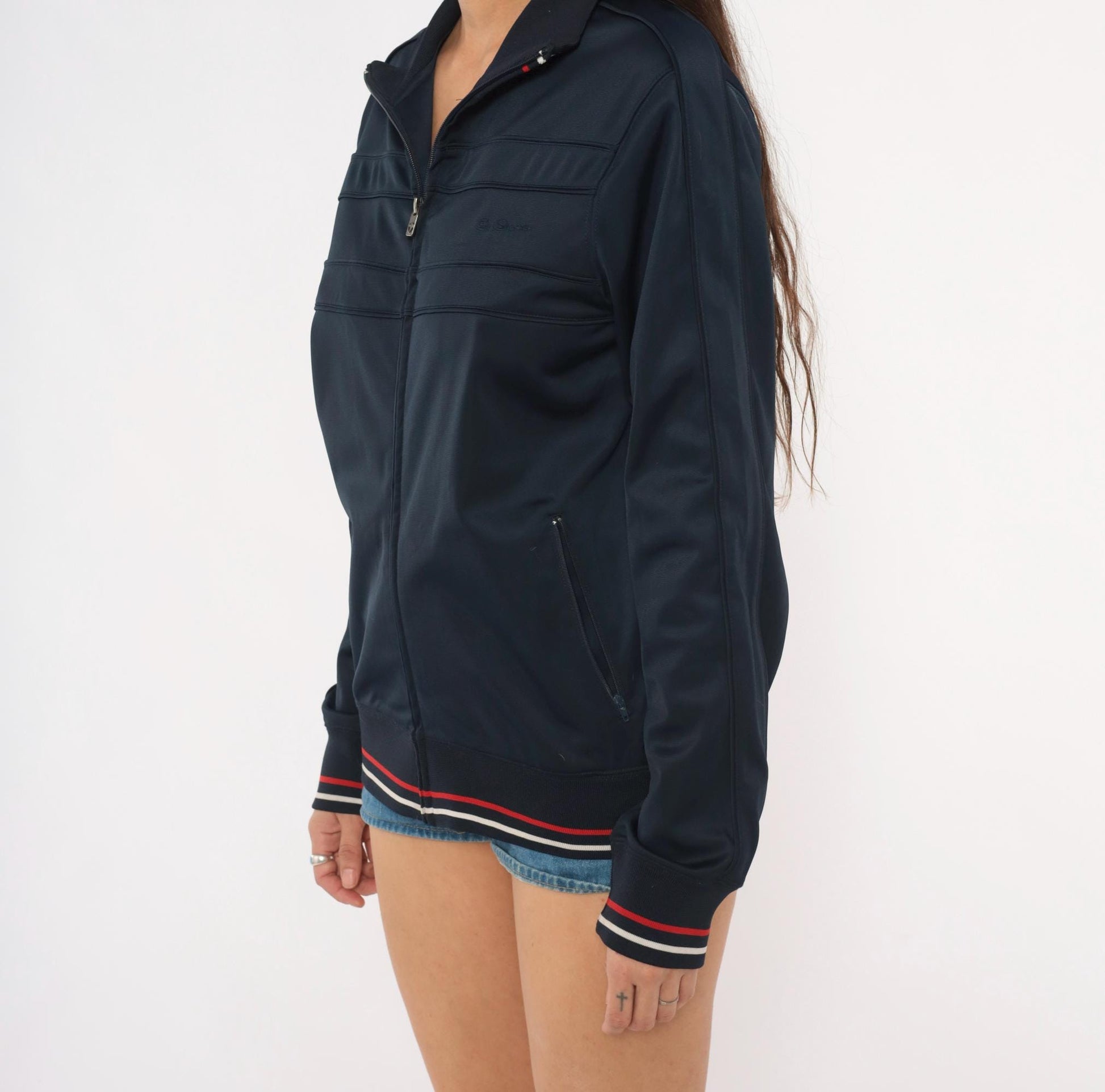 Ben Sherman Navy Track Jacket Y2K Striped Zip Windbreaker Small