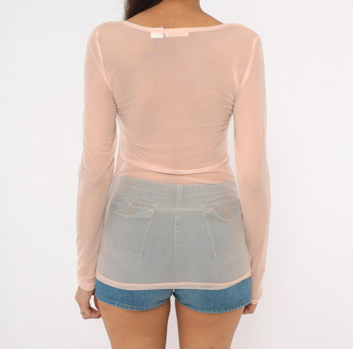 2000s Imagenation Sheer Mesh Top Blush Pink Long Sleeve Small