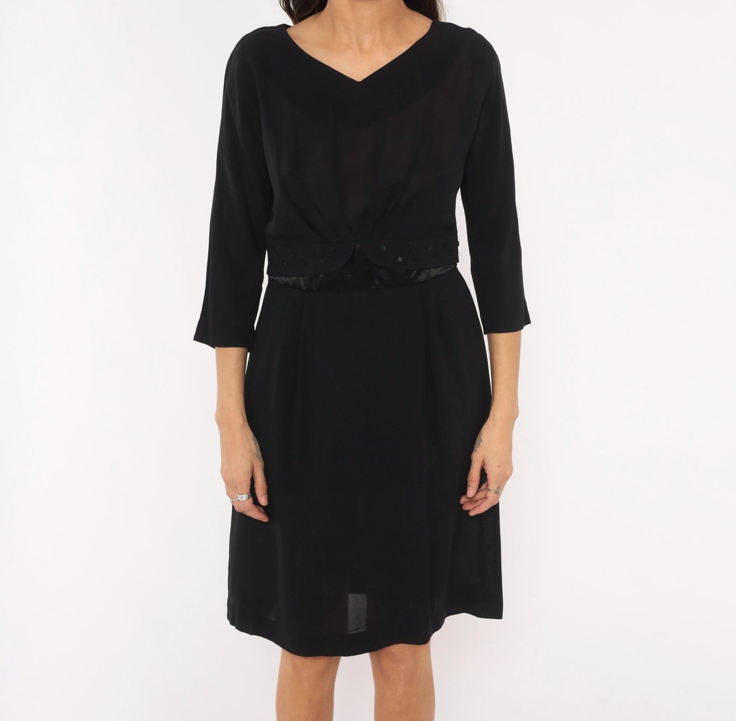 1950s Town Tempo Originals Black Cocktail Dress V-Neck Twist Front Medium M