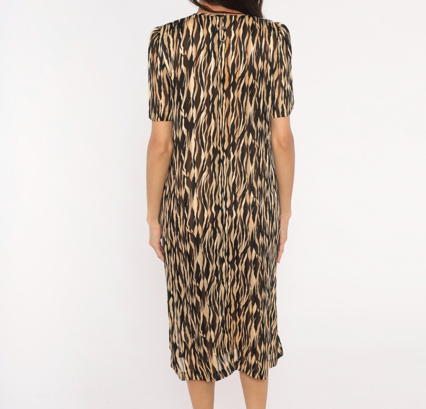 80s Animal Print Shift Dress Peter Pan Collar Tiger Stripe Midi Small