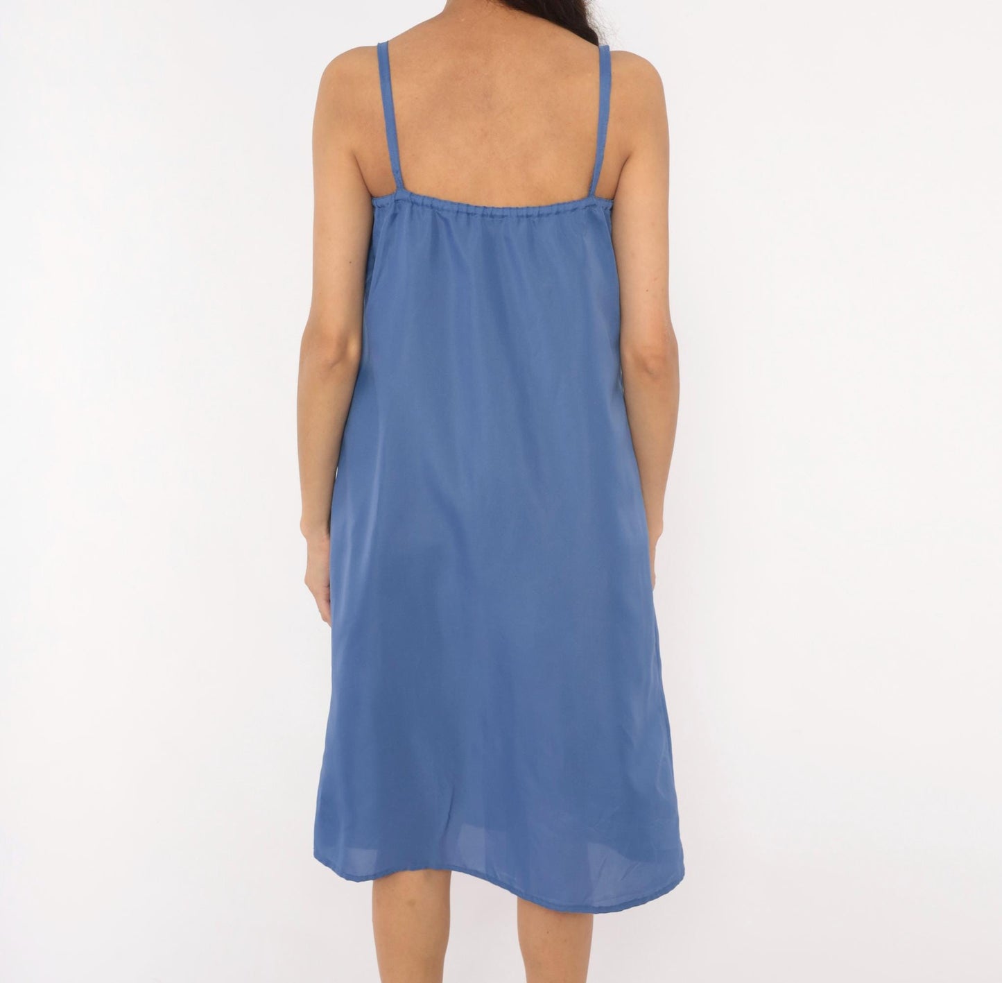 80s Periwinkle Blue Slip Dress Spaghetti Strap Knee-Length Cami Small