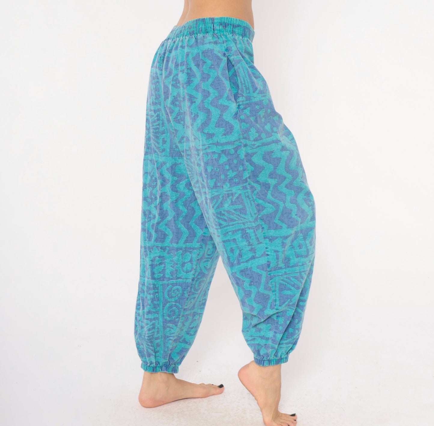 90s Ego Sportswear Tribal Joggers Teal Purple Abstract Geometric Medium