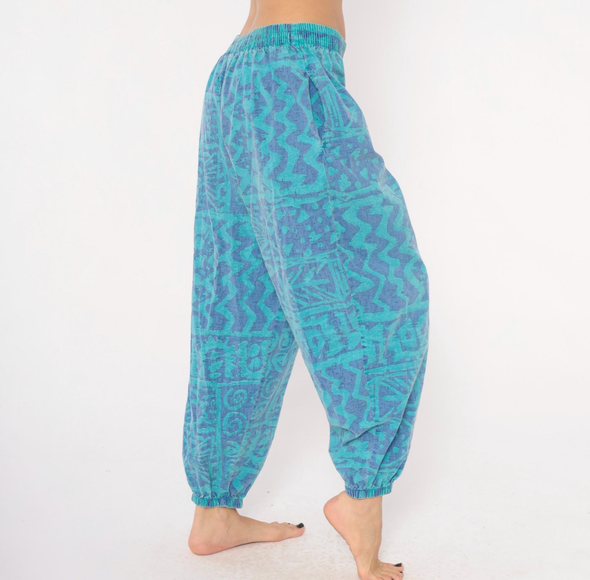 90s Ego Sportswear Tribal Joggers Teal Purple Abstract Geometric Medium